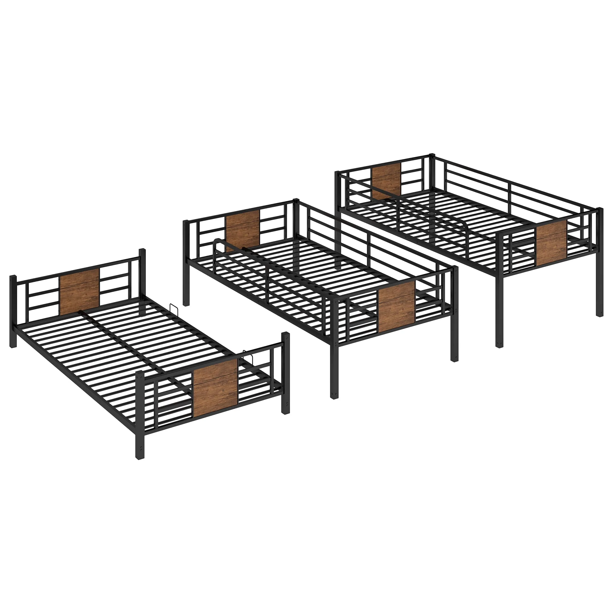 Euroco Metal Twin over Twin over Twin Bedroom Bunk Bed, Triple 3-in-1 Bed, Brown