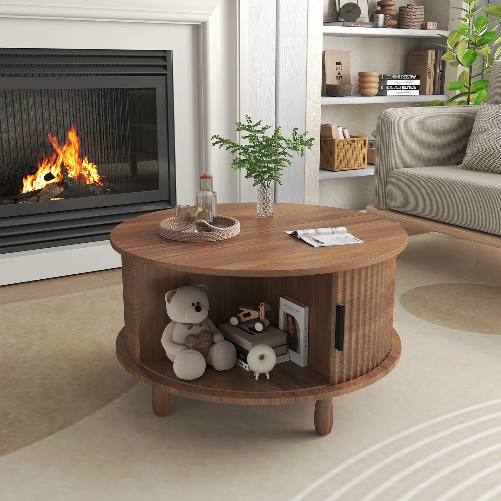 RUMLIVE Round Coffee Table with Storage, 30.7
