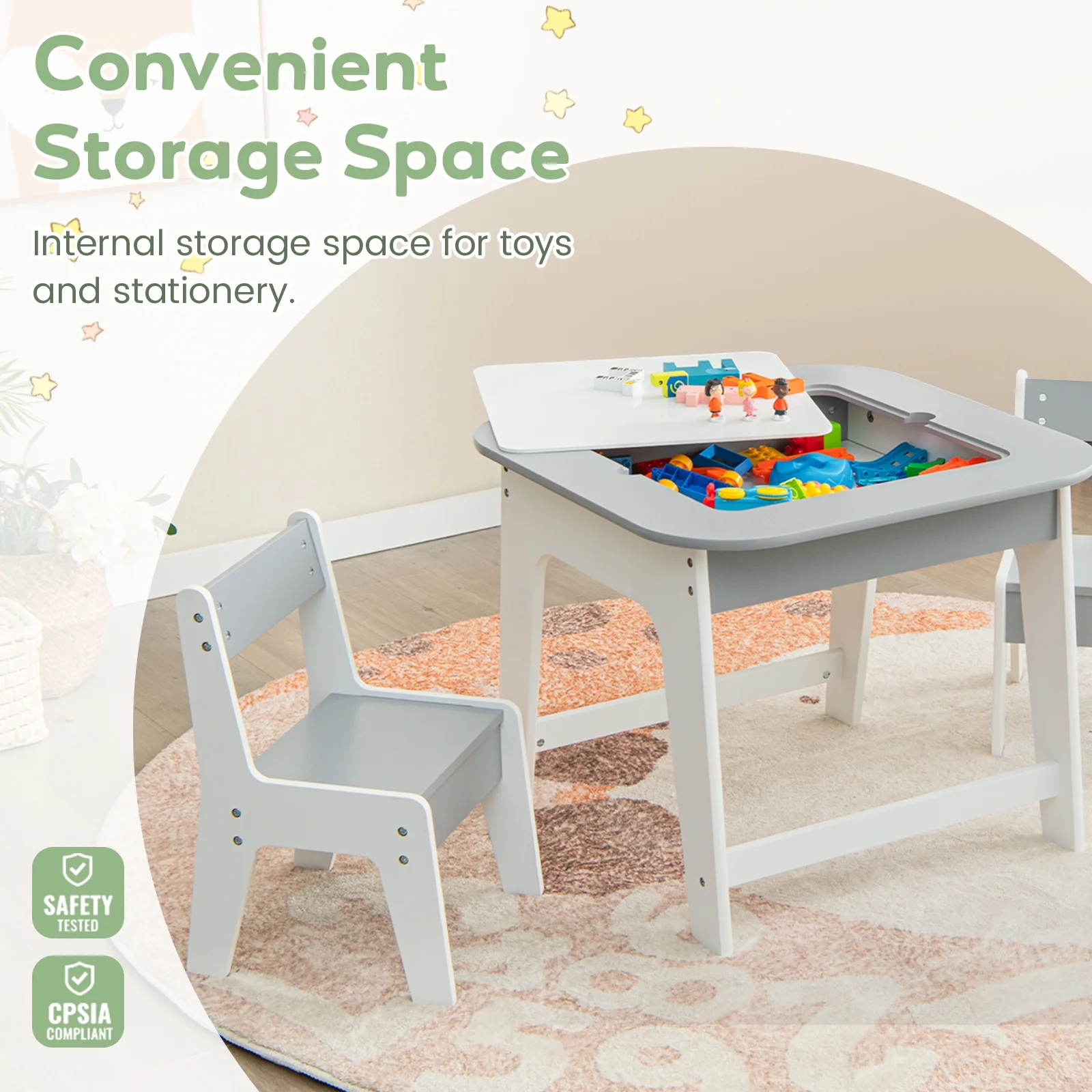 OLAKIDS Kids Table and Chair Set, 3 in 1 Wooden Activity Table with Removable Tabletop, Blackboard and Whiteboard for Toddlers Arts Crafts Drawing Reading Playing, Playroom Nursery (Natural)