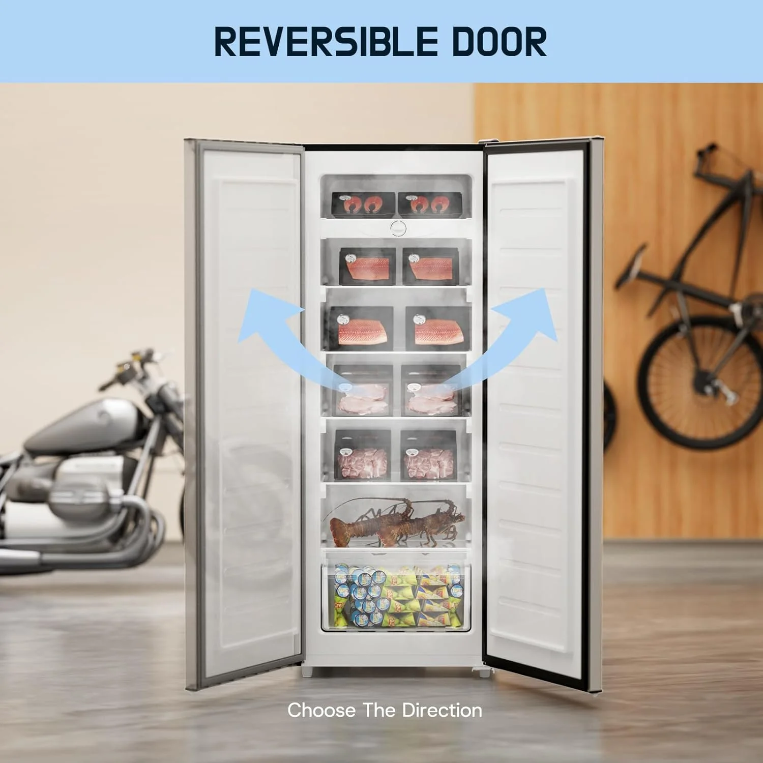 Upstreman 7.0 Cu.Ft Upright Freezer Convertible Fridge/Freezer, Garage Ready Deep Freezer with Reversible Door, UP70 White