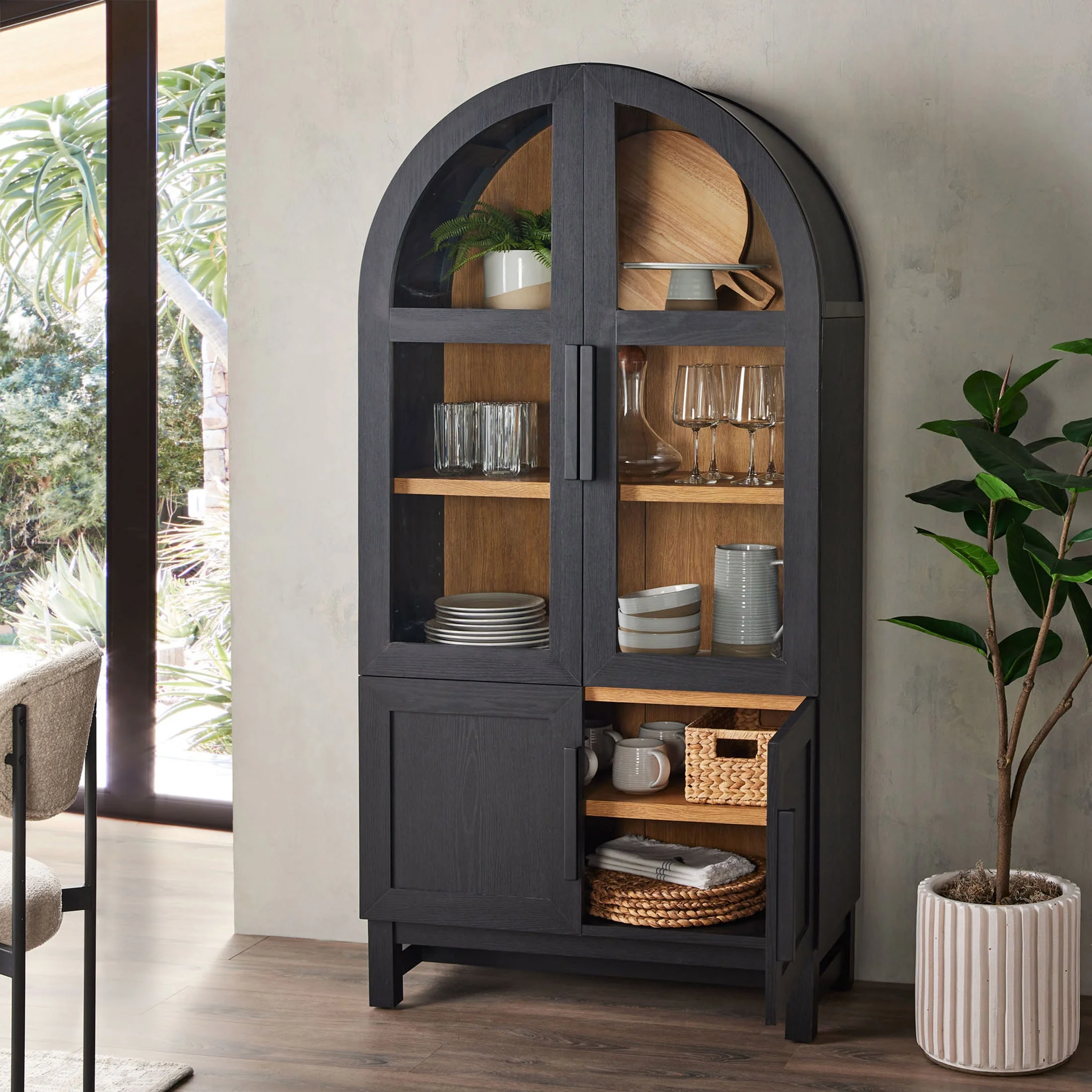 Better Homes & Gardens Juliet Kitchen Rounded Arch Cabinet, Rich Black