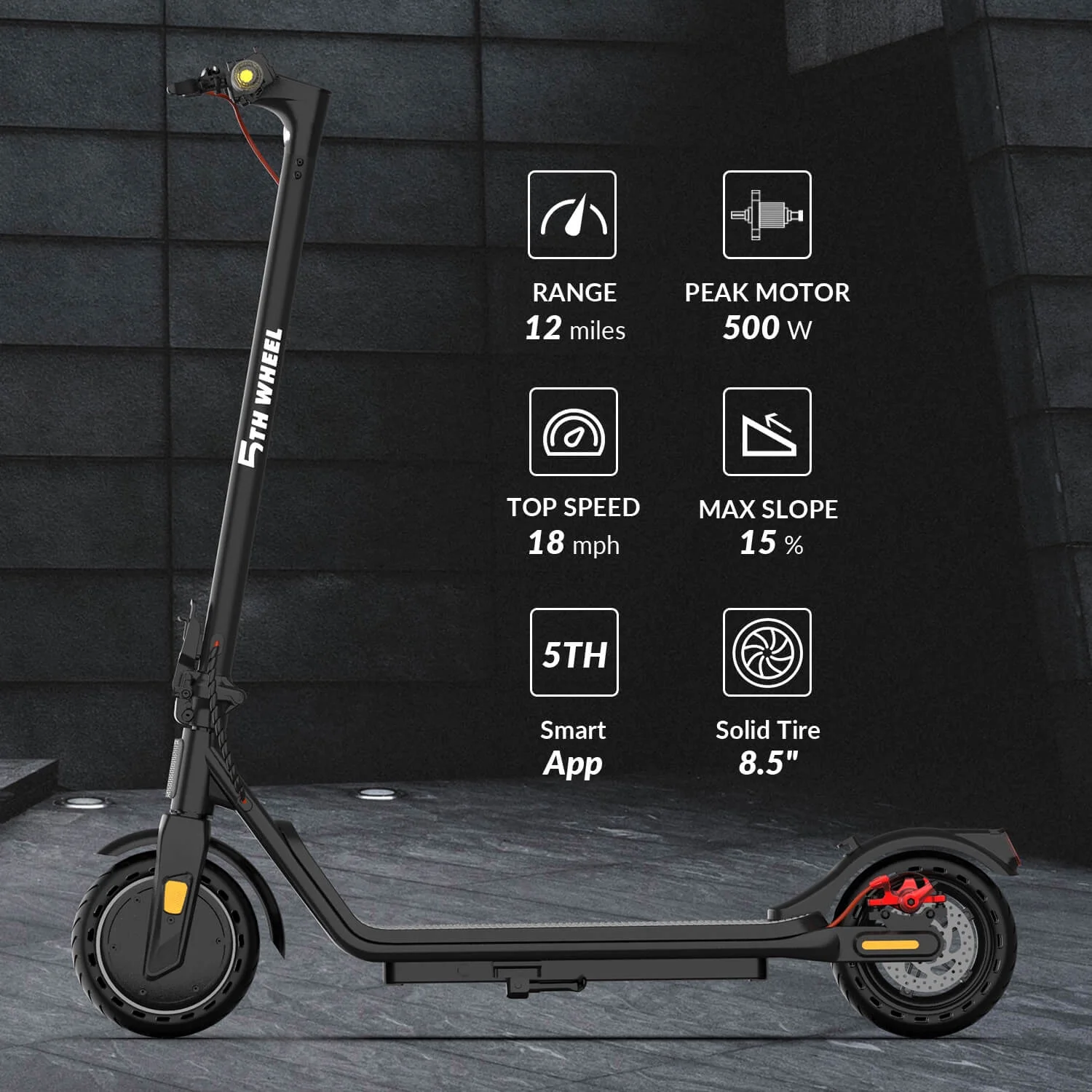 5TH WHEEL W16S 300W Electric Scooter with Turn Signal, 8.5�� Solid Tires, 18mph & 12Miles Range, Folding Commuting E-Scooter for Adults with APP Control