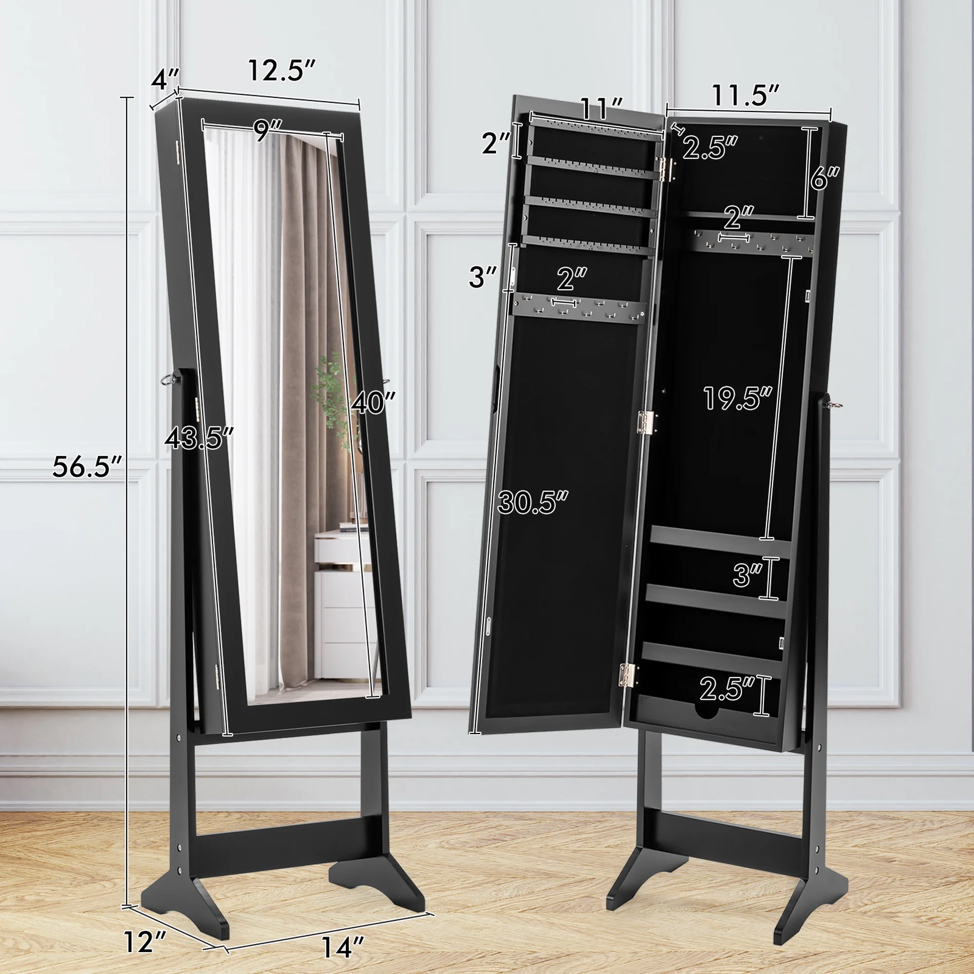 Costway Jewelry Mirrored Cabinet Armoire Organizer Storage Box w/ Stand Christmas Gift