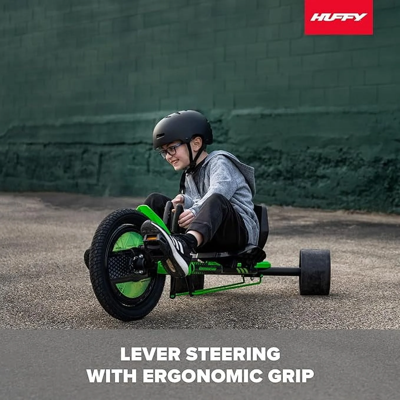 Huffy Adjustable Seat Unisex Kids Drift Trike, Green, 16