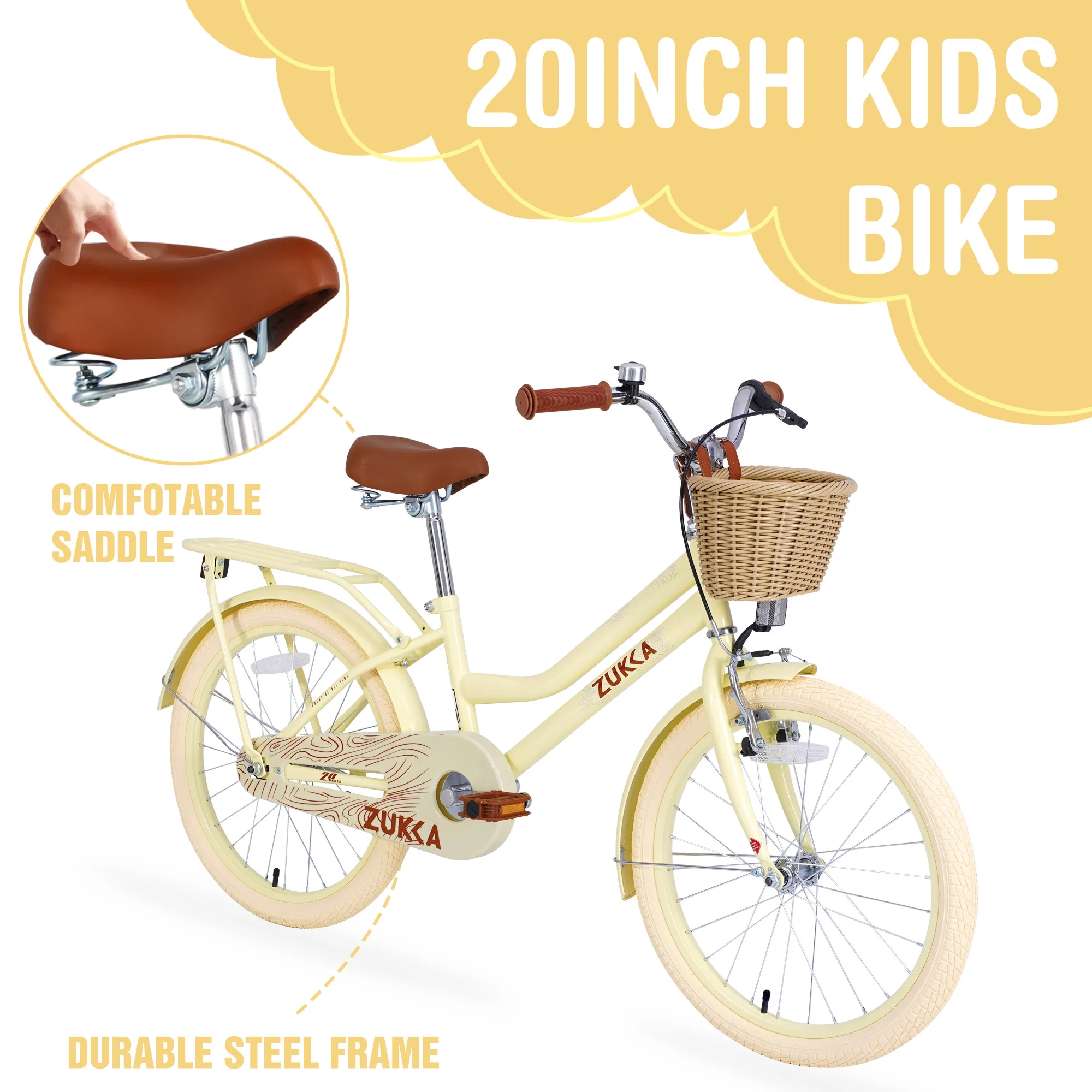 Girls Bike with Basket for Kids 7-10, 20
