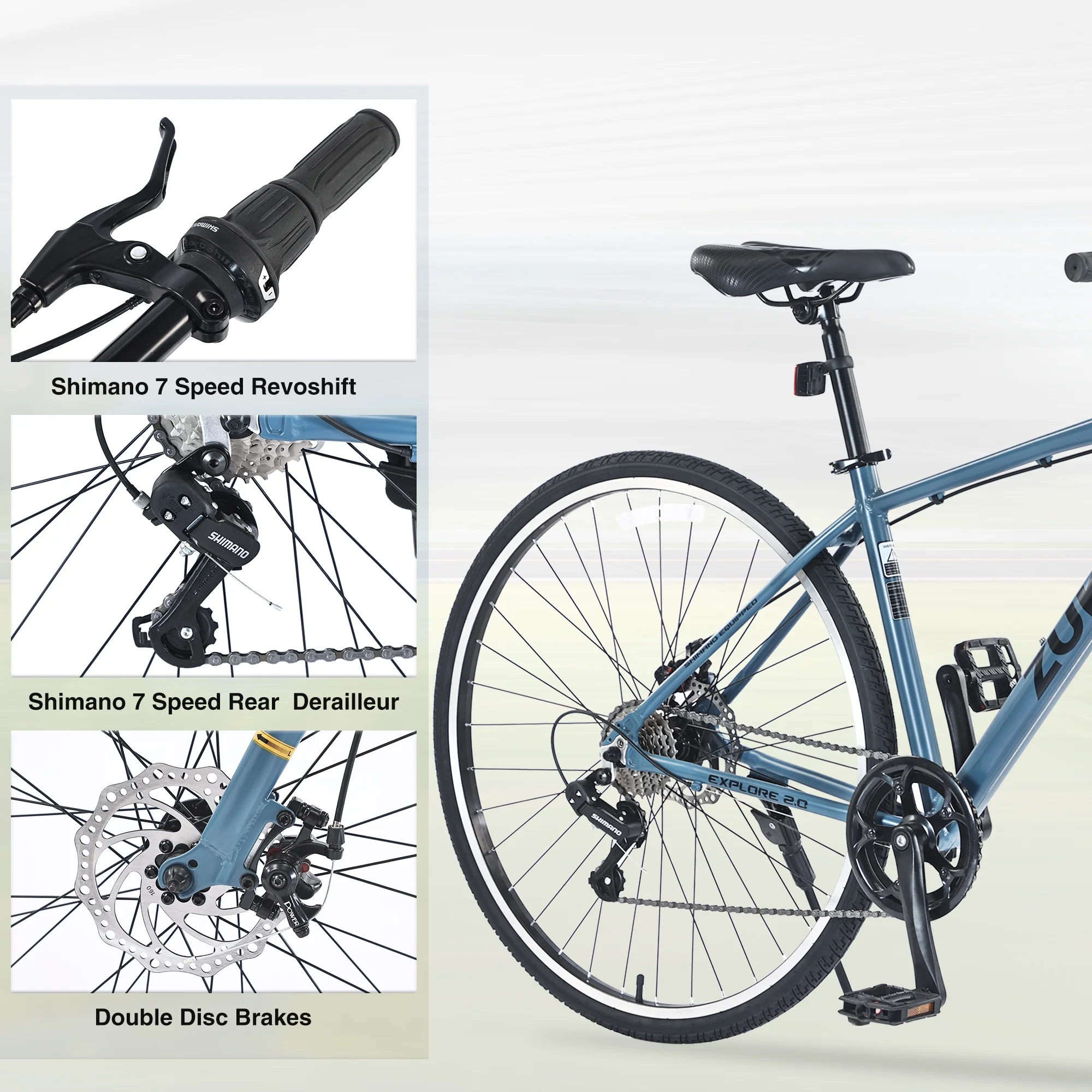 700C Hybrid Road Bike Shimano 7-Speed Adult Bike Aluminum Frame City Bicycle for Men Women, Green