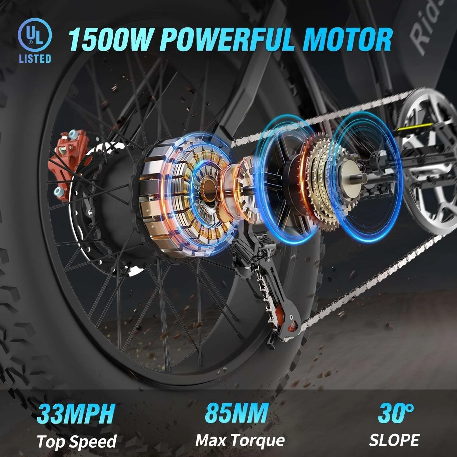 Ridstar Electric Bike for Adults,Peak 1500W 30MPH,48V 15.6Ah Electric Bicycle,Full Suspension Mountain Bike UL2849