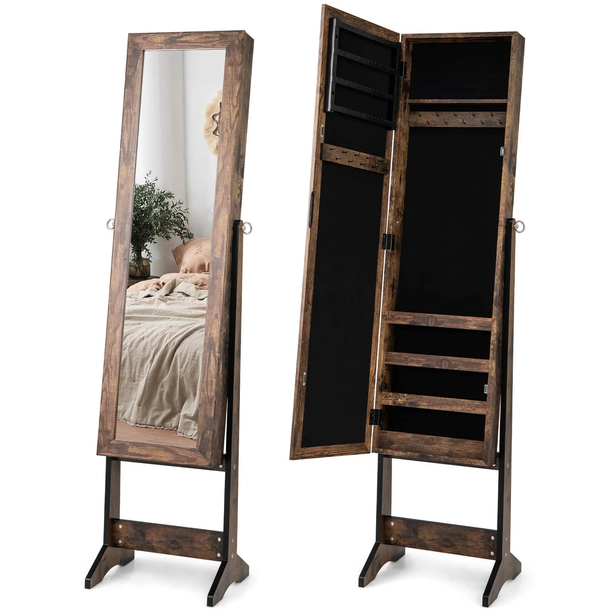 Costway Jewelry Mirrored Cabinet Armoire Organizer Storage Box w/ Stand Christmas Gift