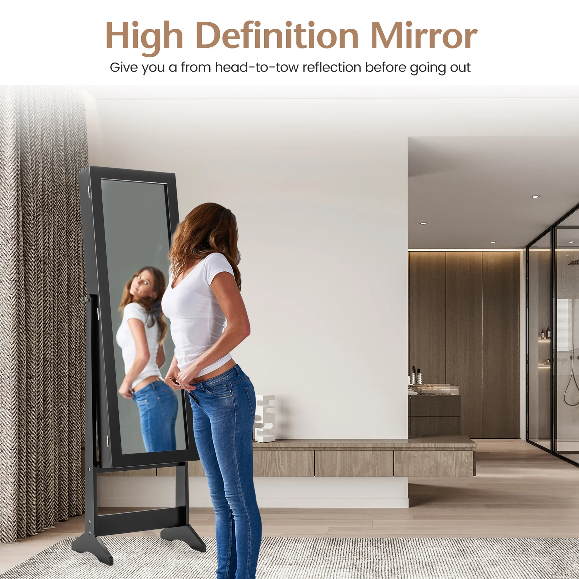 Costway Jewelry Mirrored Cabinet Armoire Organizer Storage Box w/ Stand Christmas Gift