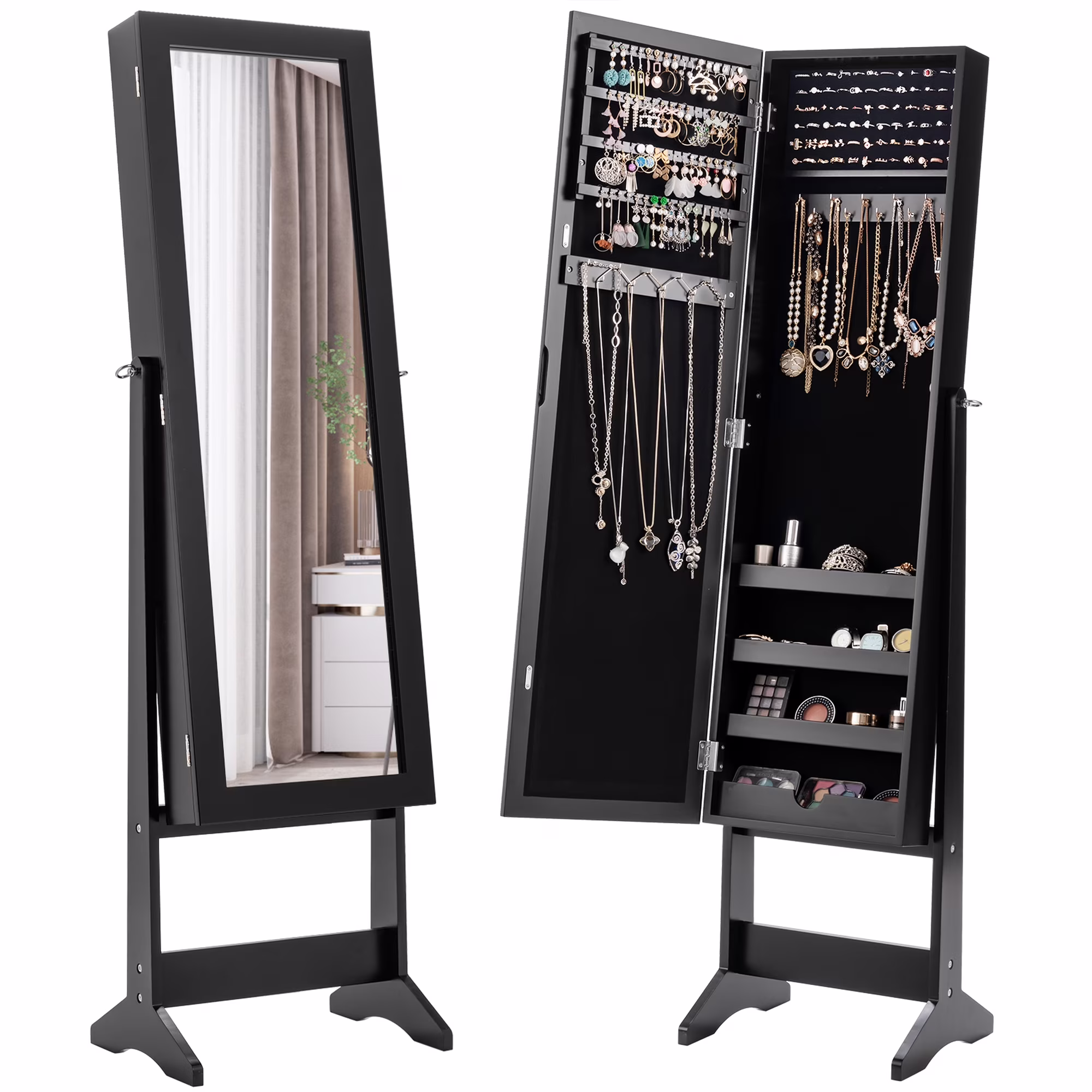 Costway Jewelry Mirrored Cabinet Armoire Organizer Storage Box w/ Stand Christmas Gift