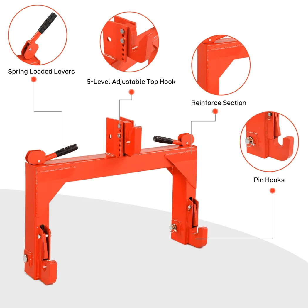 3 Point Quick Hitch, 3000 lbs 3-Pt Attachments Adaptation to Category 1 & 2 Tractor with 5 Level Adjustable Bolt (Orange)