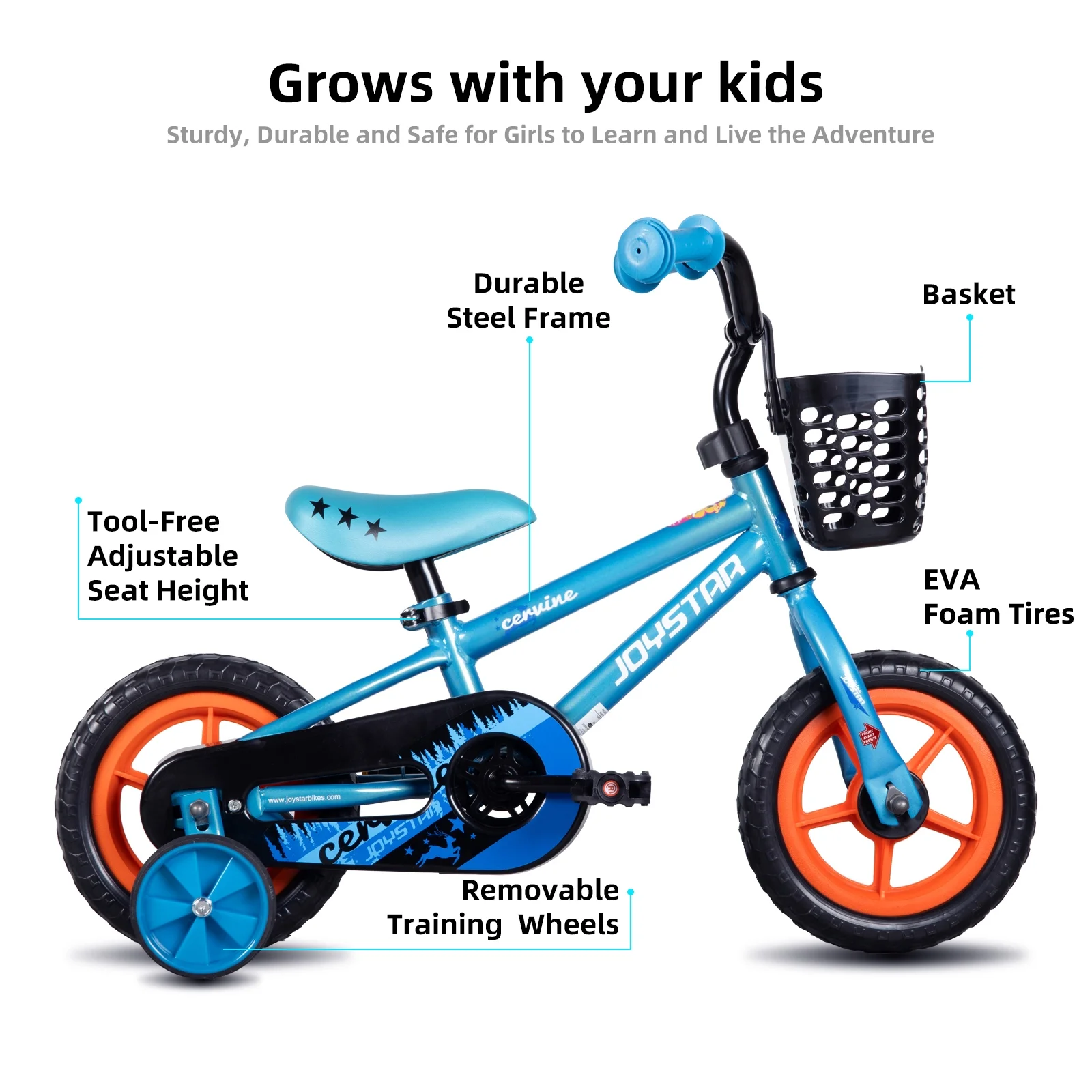 JOYSTAR Cervine 12 inch Kids Bike for Boys and Girls, Children Bicycle in Blue