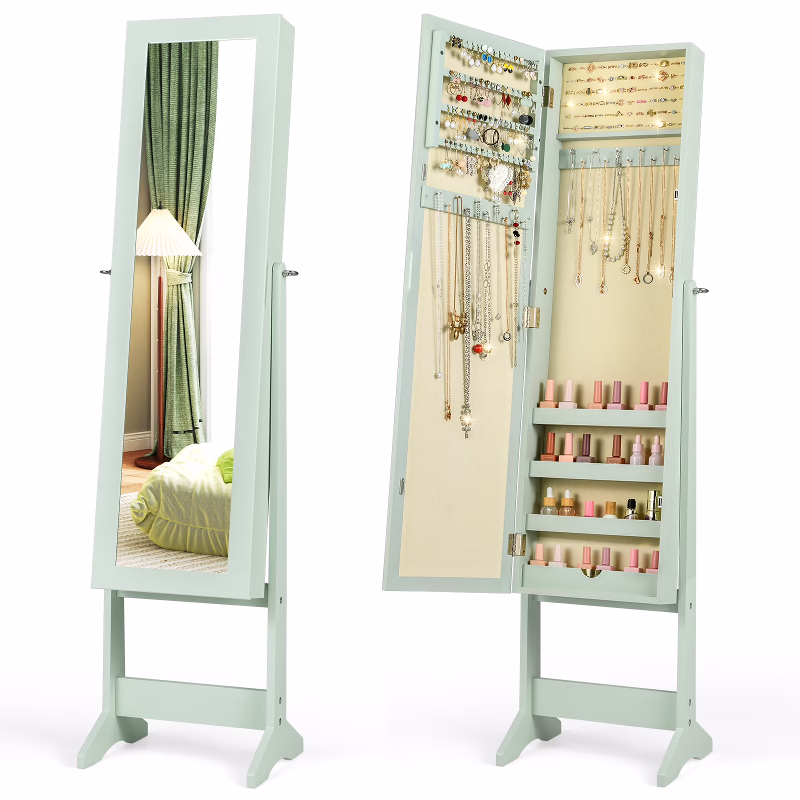 Costway Jewelry Mirrored Cabinet Armoire Organizer Storage Box w/ Stand Christmas Gift