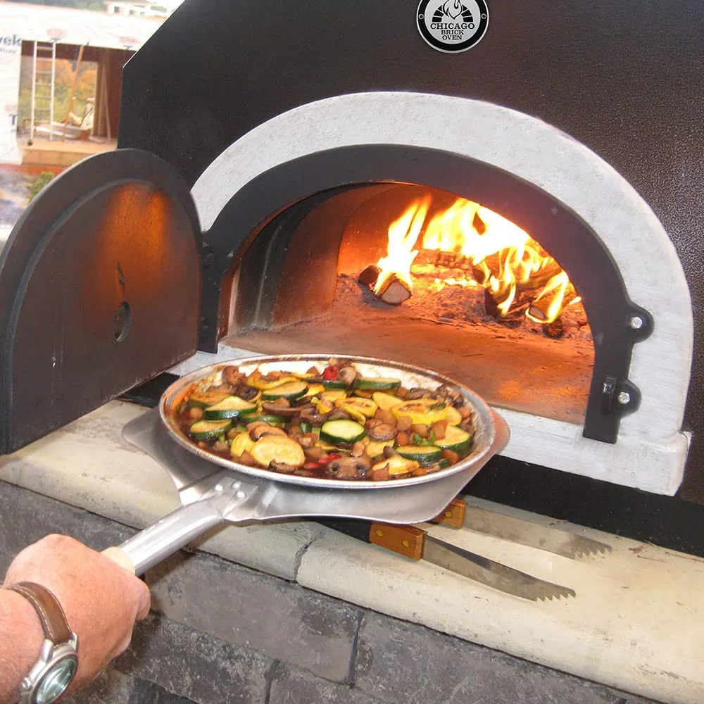 Chicago Brick Oven Wood-Burning Mobile Outdoor Pizza Oven, CBO-750 Mobile with Silver Vein Hood