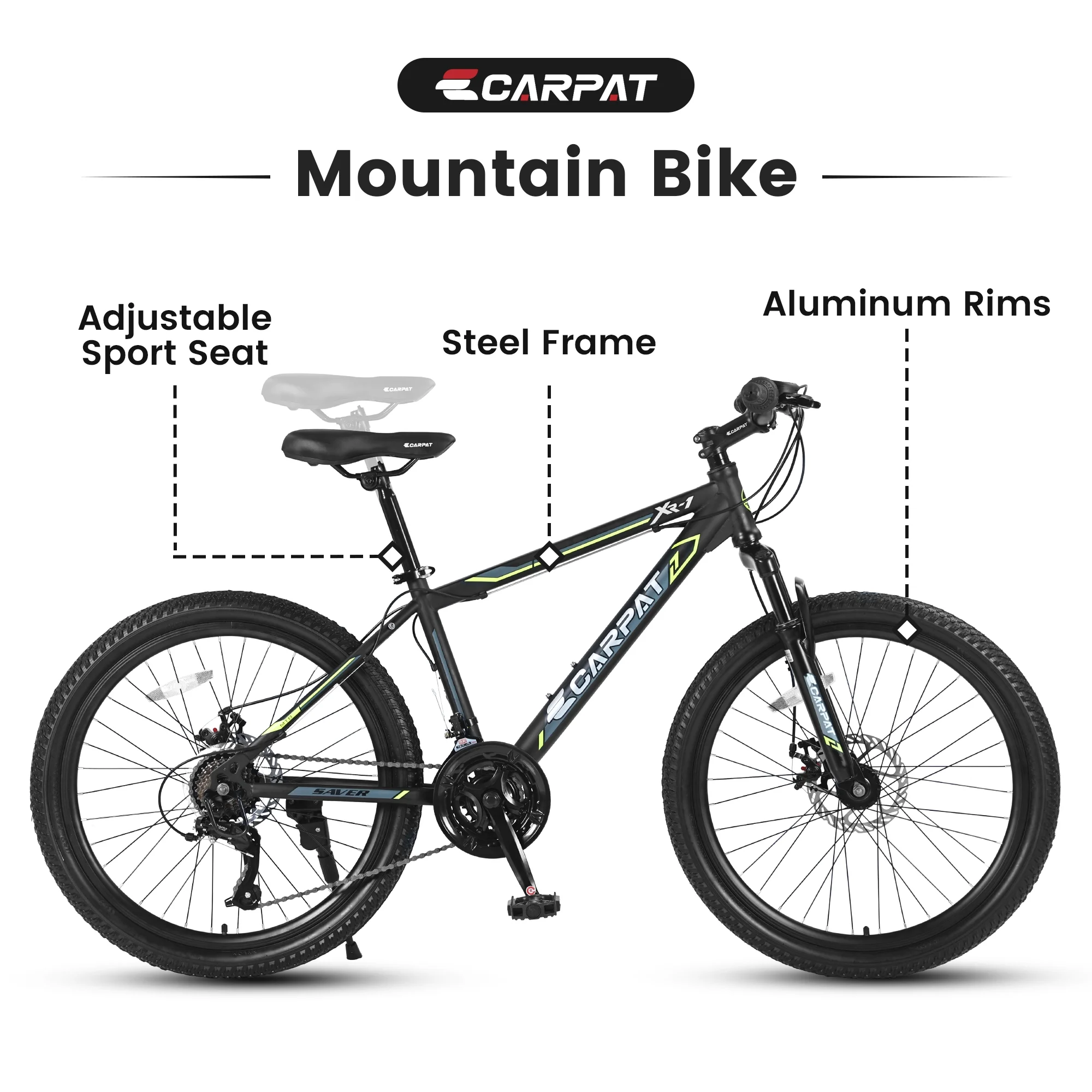 Ecarpat Mountain Bike, 24-Inch Wheels Bikes Shimano 21-Speed with High Carbon Steel Frame Mechanical Disc Brakes Front Suspension Fork for Youth Adults Multiple Colors