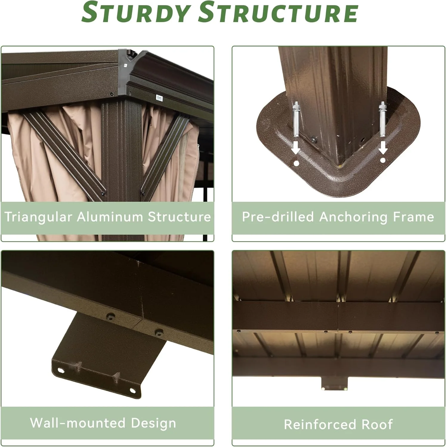 Domi Outdoor Living 10' x 12' Hardtop Lean-to Gazebo, Wall-Mounted with Galvanized Steel Roof Wall Pergola with Aluminum Frame, Curtains and Netting, for Patio, Deck, Garden, Backyard