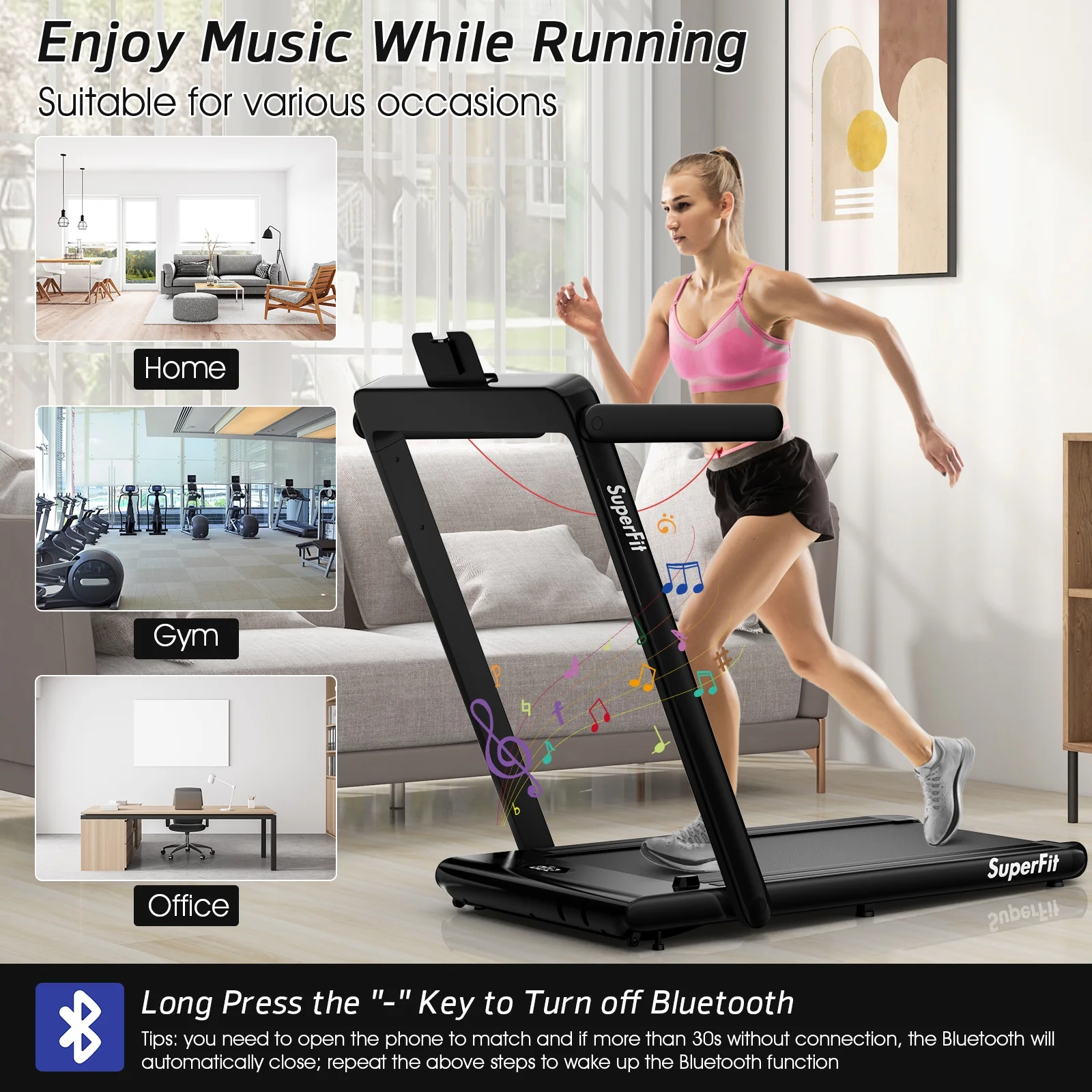 SuperFit Up To 7.5MPH 2.25HP 2 in 1 Dual Display Screen Treadmill Jogging Machine W/APP Control Silver