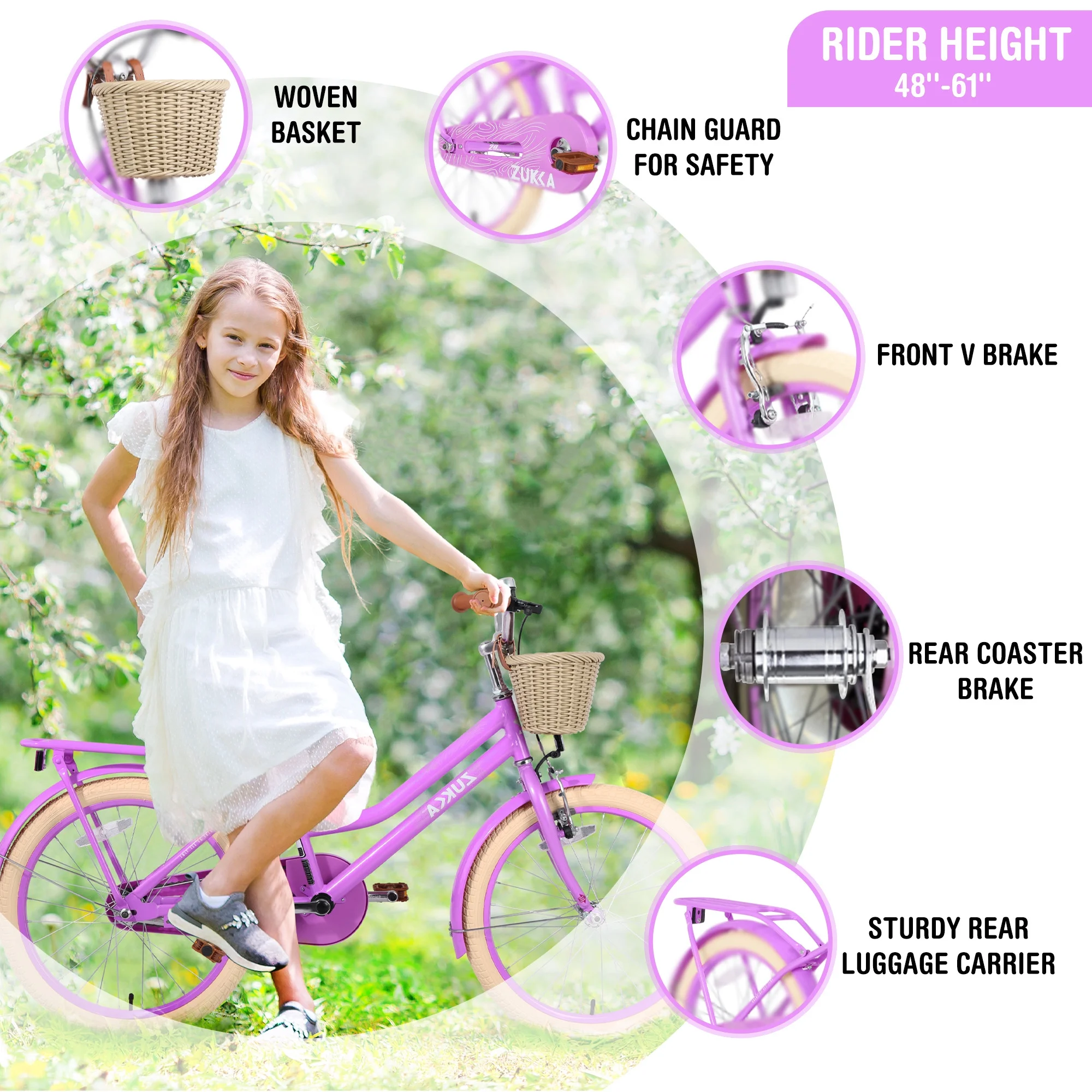 Girls Bike with Basket for Kids 7-10, 20