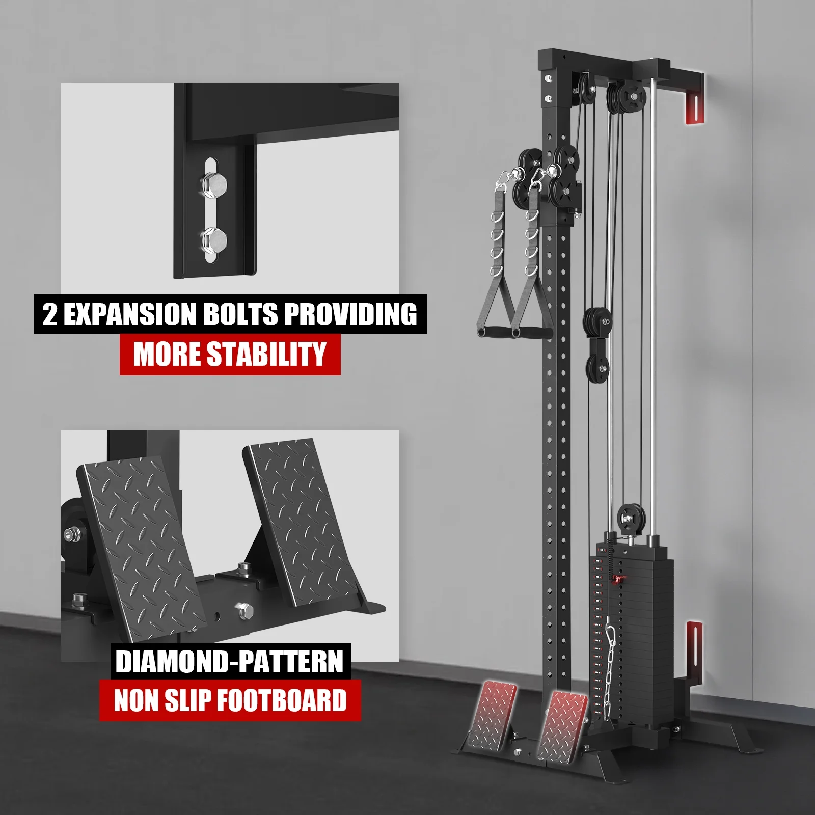 Mikolo Cable Crossover Machine, Lat Pull Down Machine with 210LBS Weight Stack, Wall Mounted Pulley Tower with 33 Positions Dual Pulley System, Lat Pulldown Cable Training Home Gym Fitness Equipment