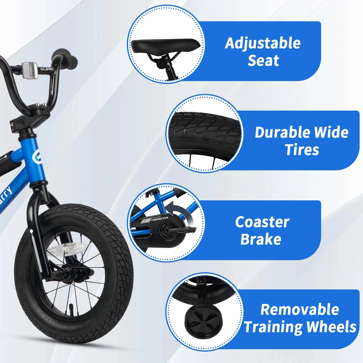 Glerc 14 Inch Little Kids Bike BMX Style Bicycle with Training Wheels Coaster Brake for 3 4 5 Years Old Boys Girls, Blue