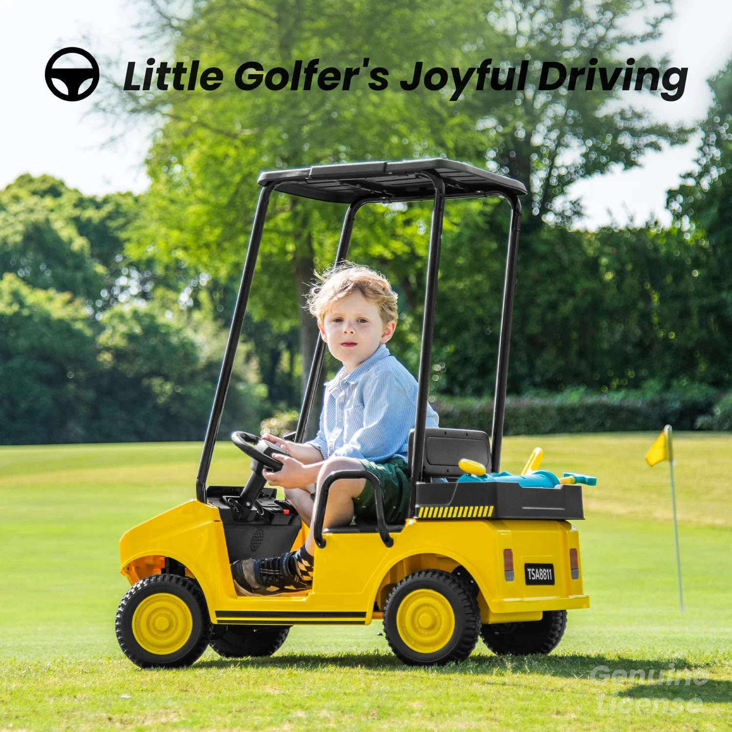 Track Seven 24V Ride on Car, Electric Golf Cart with Ceiling, Ride on Truck with Remote Control, Music, Rear Storage Box, Electric Car for Boys Girls Age 3+, 18.5