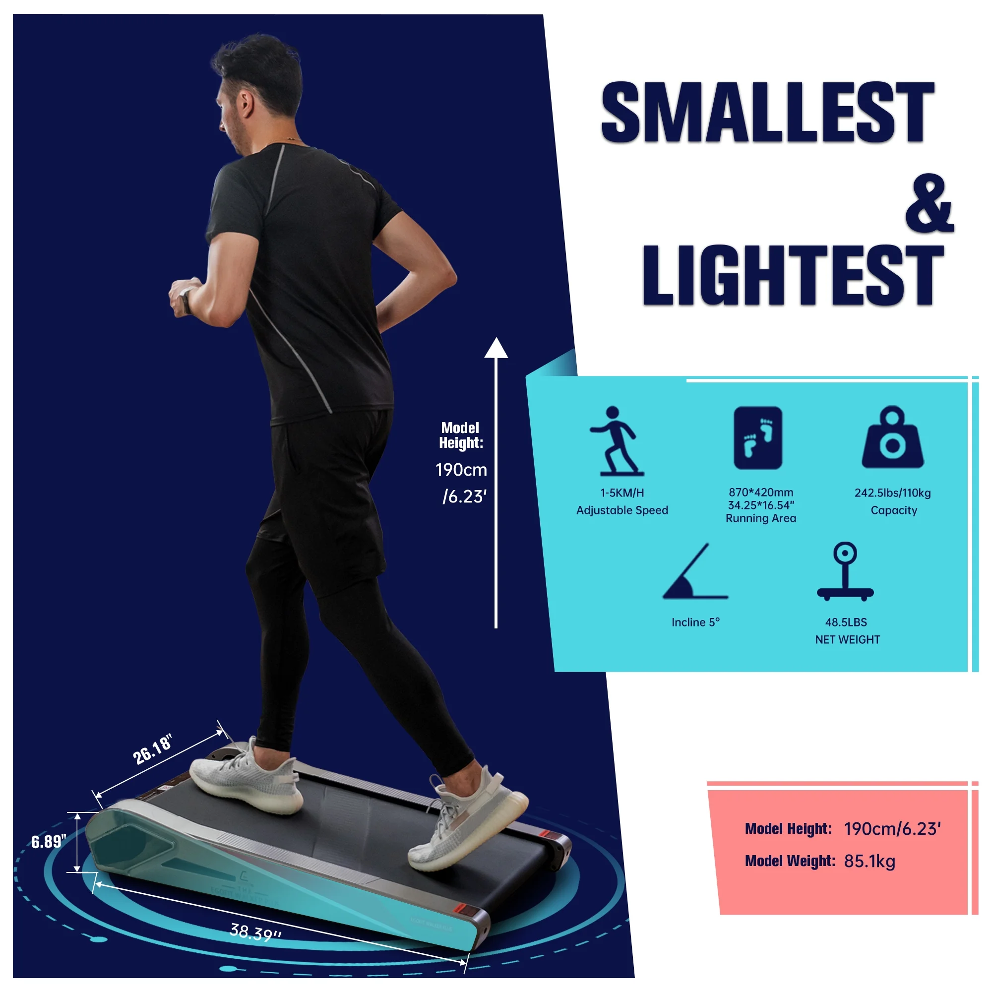 Egofit Walker Pro Smallest Under Desk Electric Walking Treadmill for Home 2.0HP 5° Incline