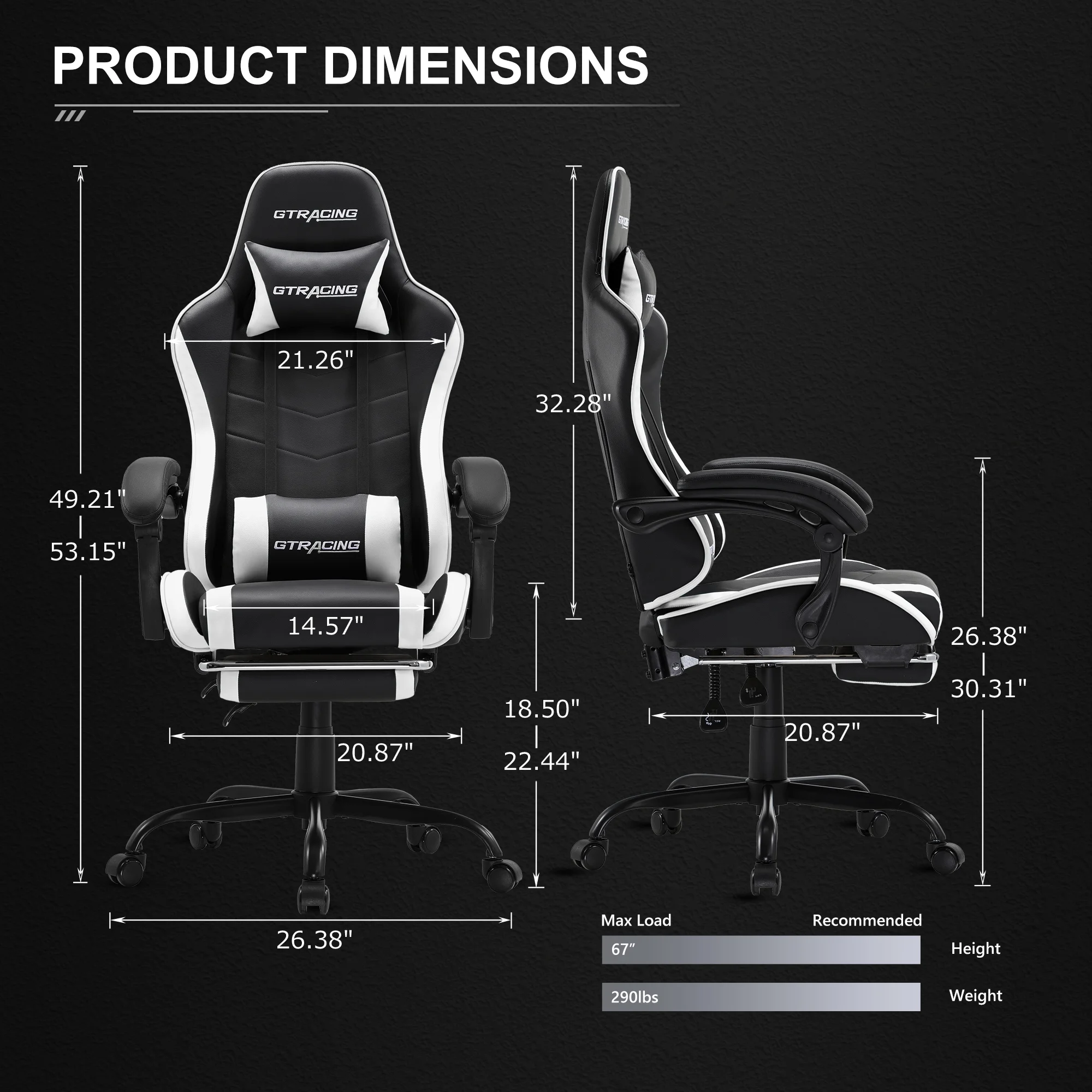 GTRACING GTWD-200 Ergonomic Gaming Chair with Adjustable Pillows and Footrest , Red