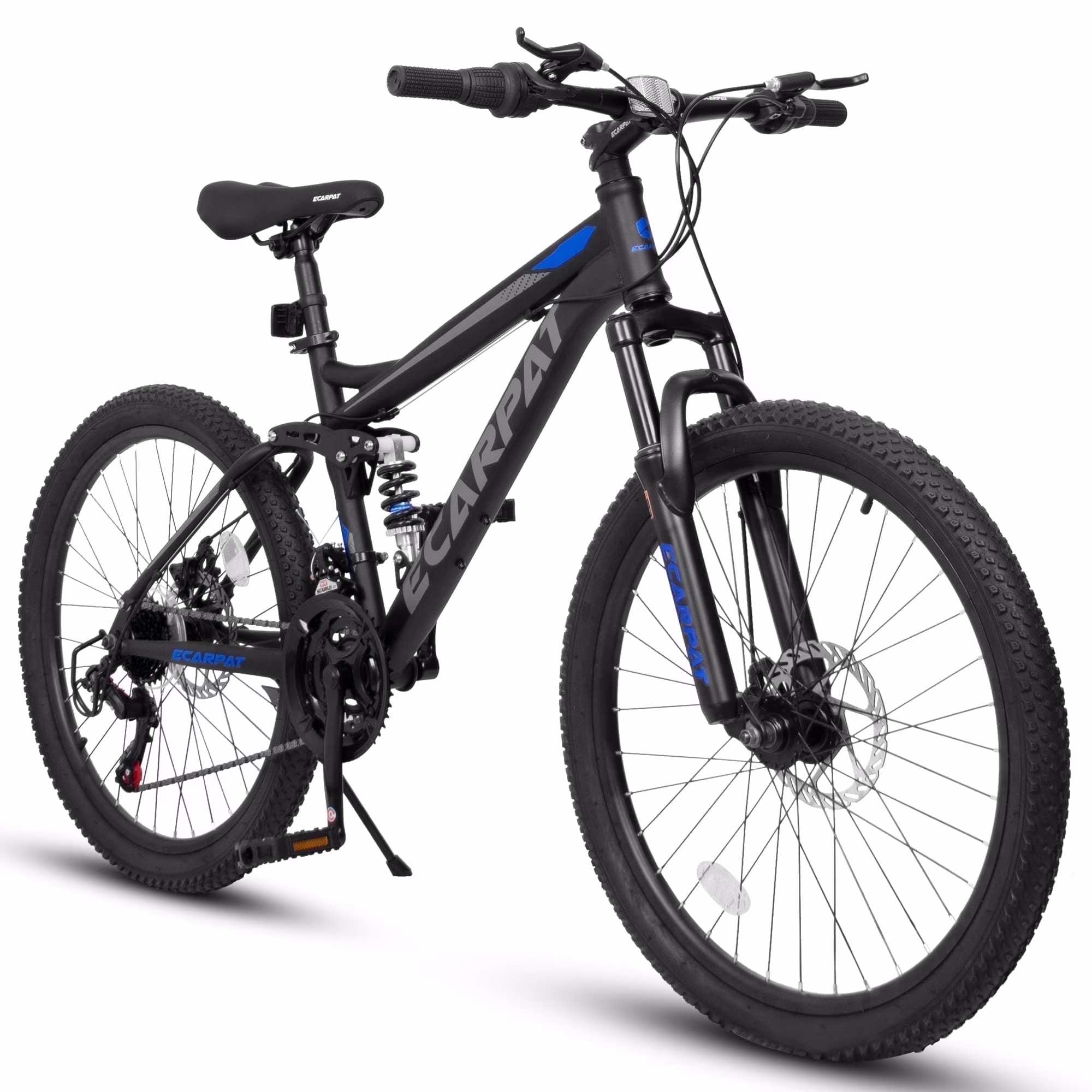 24 inch Dual/Front Suspension Mens Womens Mountain Bike,21 Speeds Dual Disc Brake,High-Carbon Steel Frame,Trail Beach Snow Commuter City Bikes,Black