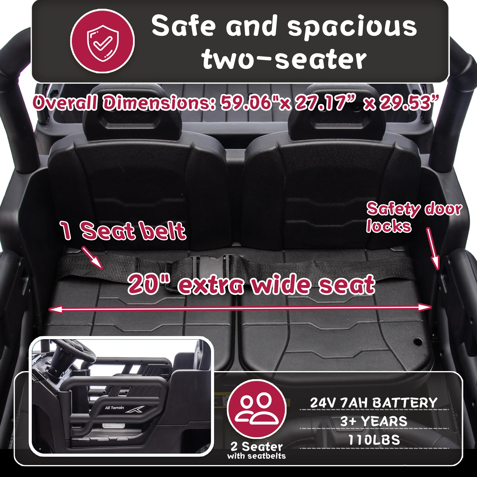 Xuanlur 24V 2 Seater Kids Ride on Car Truck, Ride on UTV W/ 2x200W Motor, 24 Volt Ride on Toys W/ Dump Bed/Shovel, Electric Car for Kids W/ Durable Tires, LED Light, Music, Remote Control, Black