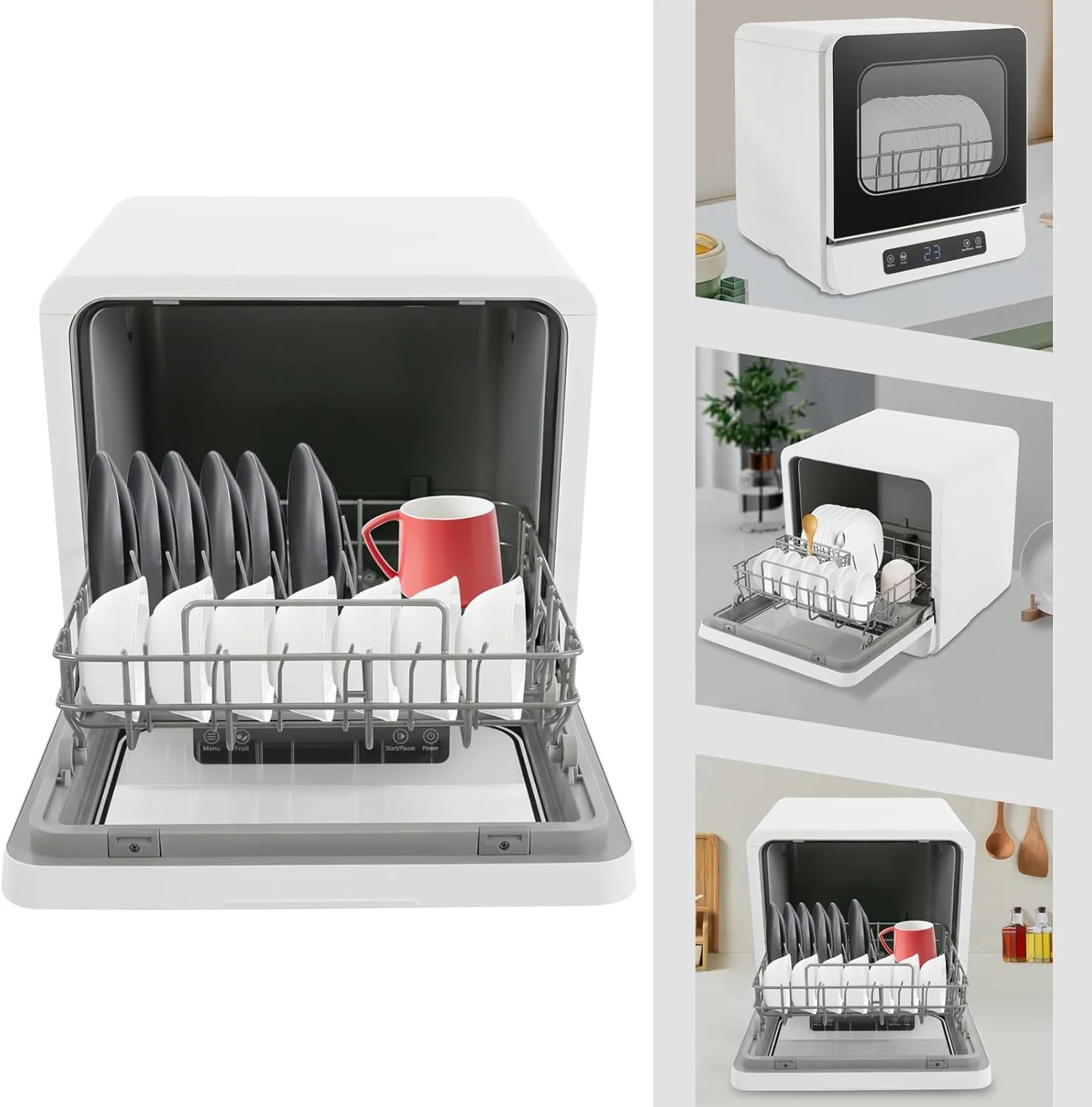 3-in-1 Countertop Dishwasher with 5 Washing Modes, Portable Mini Compact Dishwashers with Digital Control Panel, 590W, 16.14 * 16.54 * 17.09 in, ABS