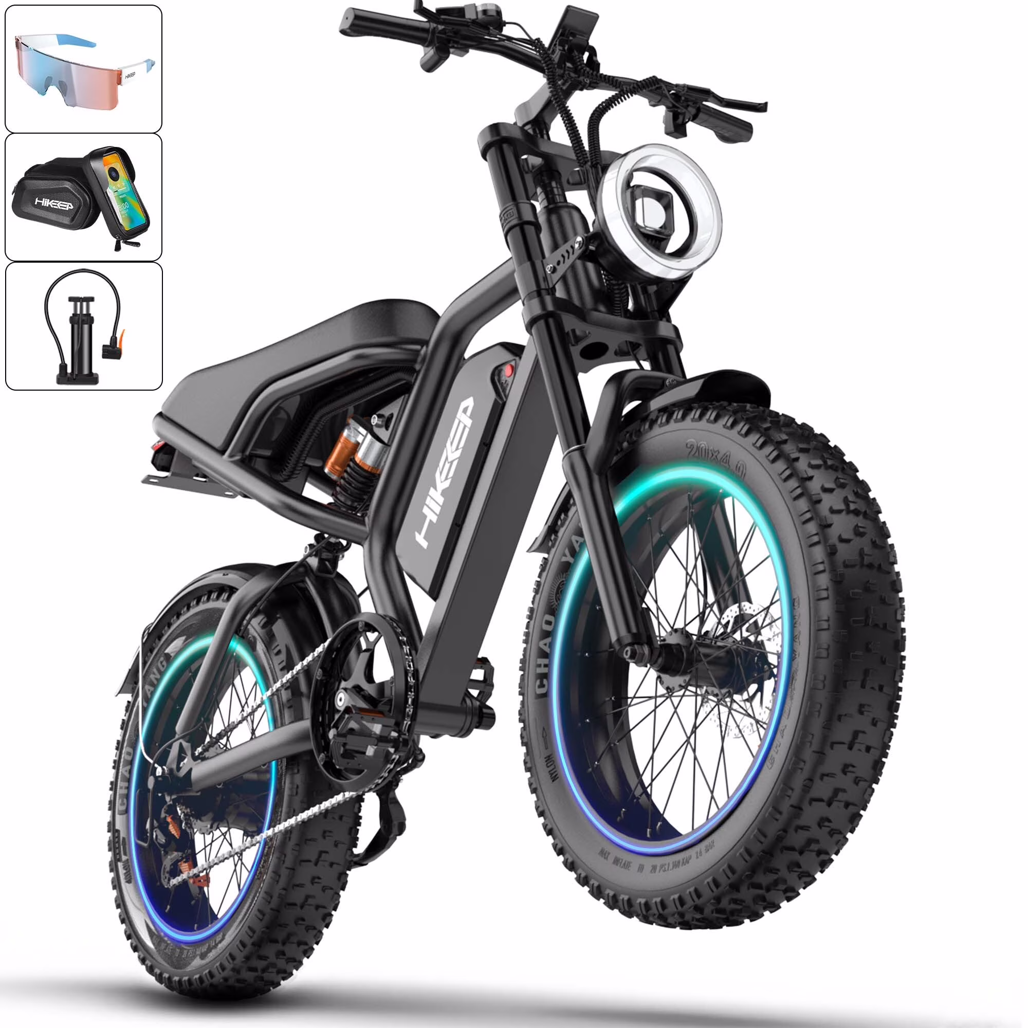 Electric Bike for Adults, 1500W Peak Fat Tire Ebike 20���4�� Snow-Tread, 48V 15.6Ah Removable Battery, 32MPH, Dual Suspension, Shimano 7-Speed, Hydraulic Disc Brakes, Bonus Accessories