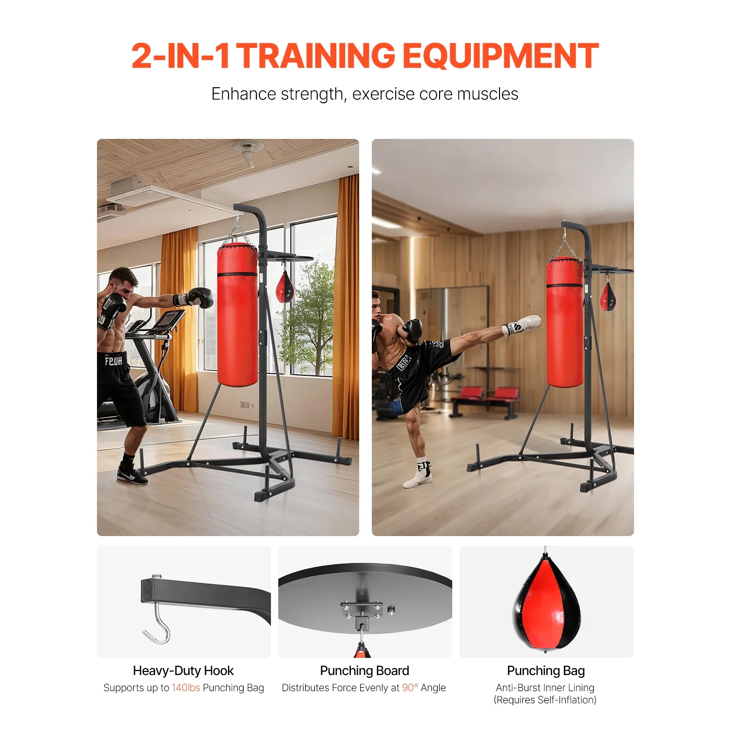 KFFKFF Dual Function Punch Bag Stand, Robust Steel Exercise Gear, Modifiable Elevation for Boxing Bag and Speed Bag Stand, Independent Sandbag Frame, Can Support Up to 140 lbs