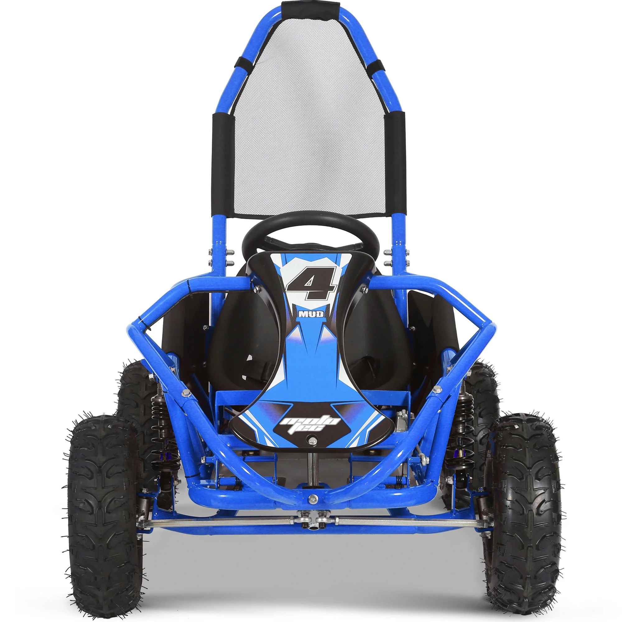 MotoTec Mud Kids Gas Powered 98cc Go Kart Full Suspension, Blue