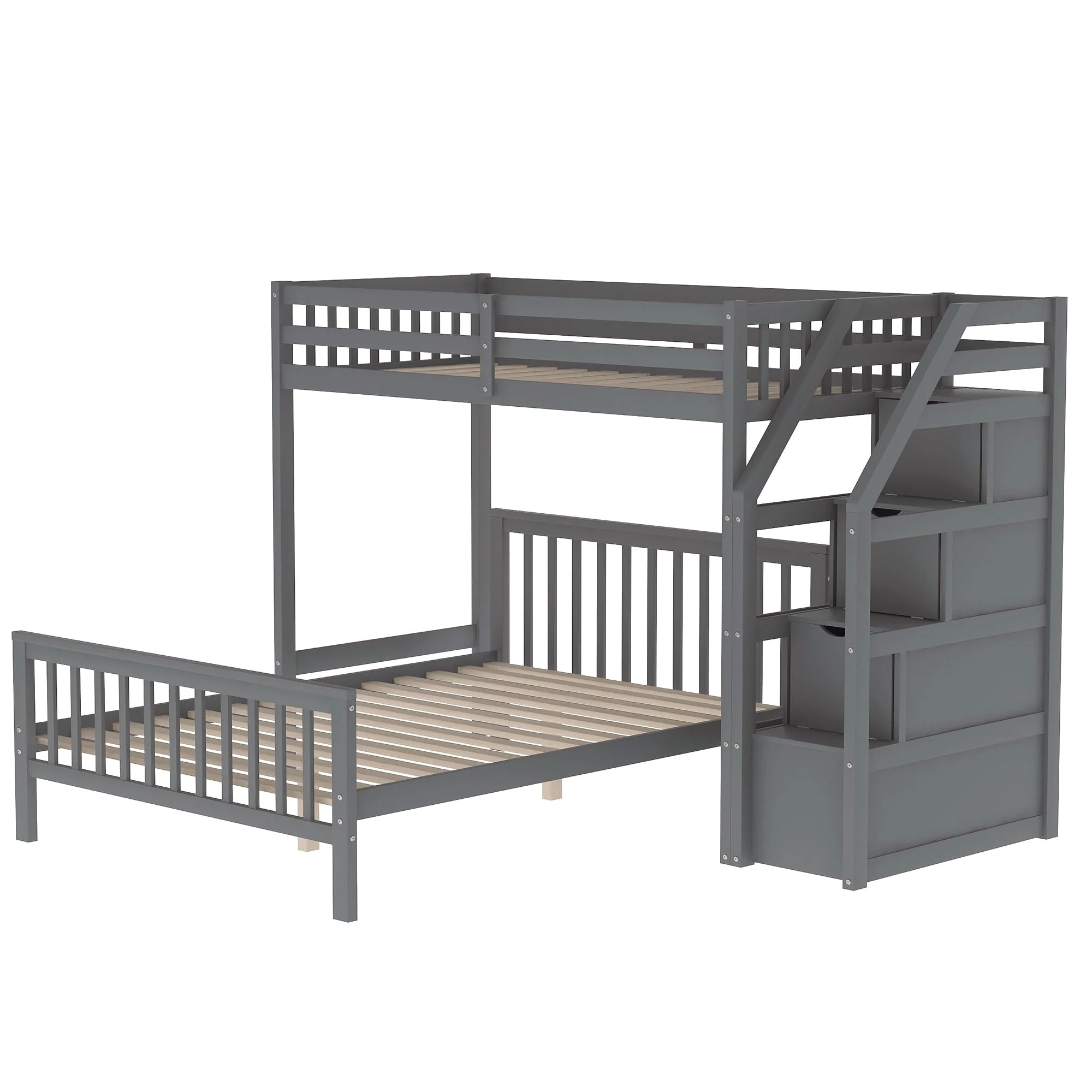 Euroco Wood Stairway Twin Loft Bed with Full Platform and Drawer