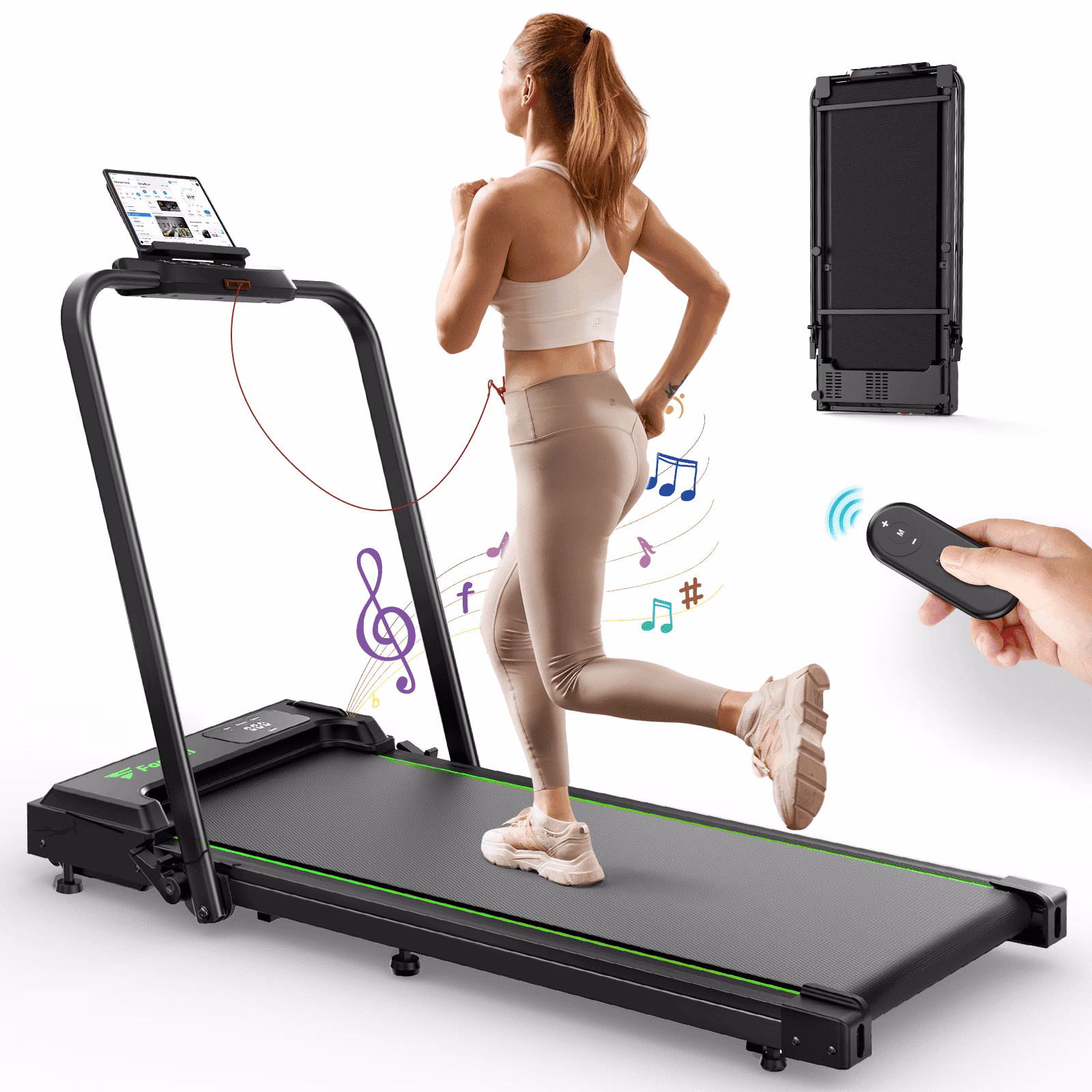 Treadmill 2 in 1 for Home/Office,Patbrela 300 Lbs Walking Pad Treadmill with HandleBar,Under Desk Treadmill with Mat, Touch Control,LED Display & Remote Control