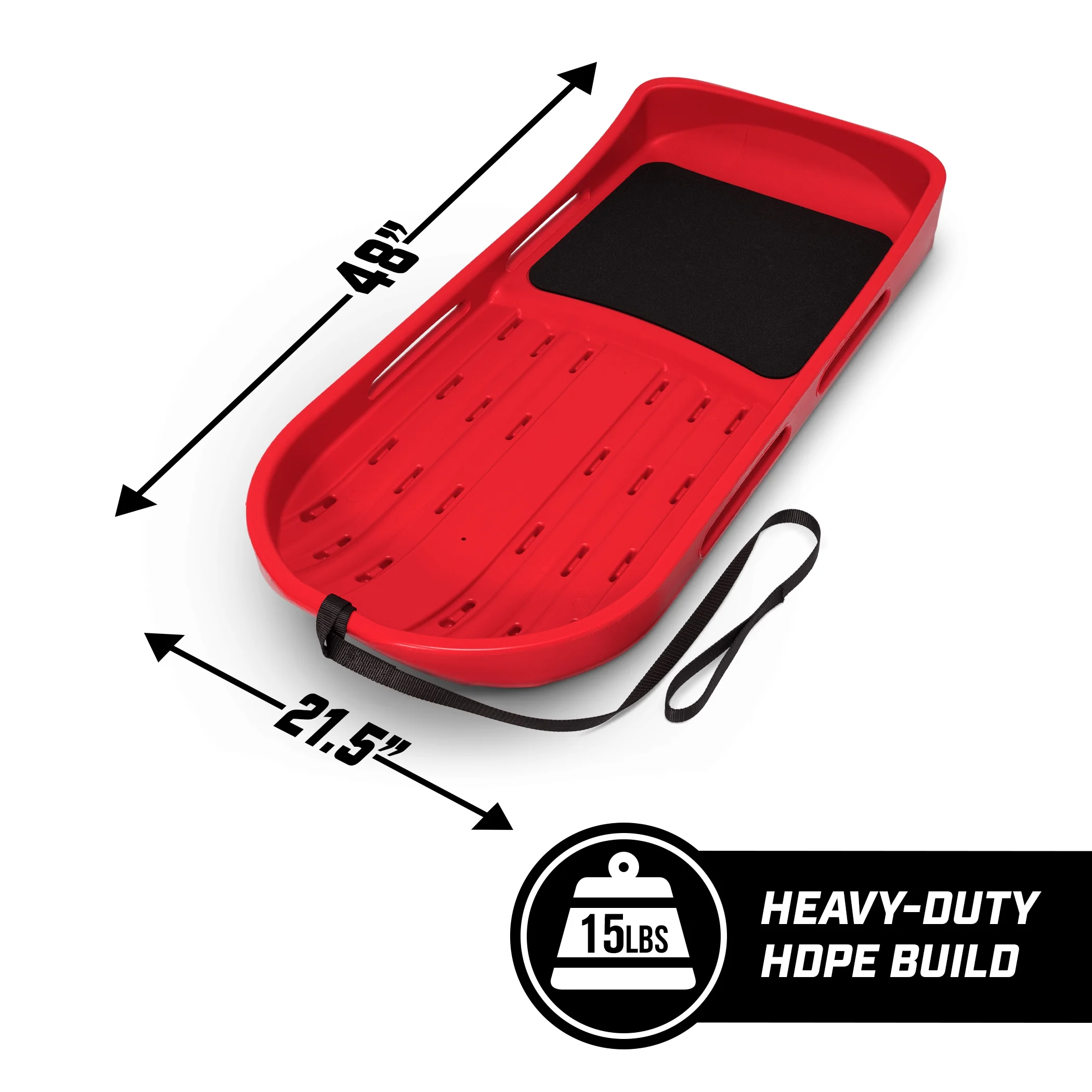 GoSports 2 Person Premium Snow Sled with Double Walled Construction, Pull Strap and Padded Seat - Red