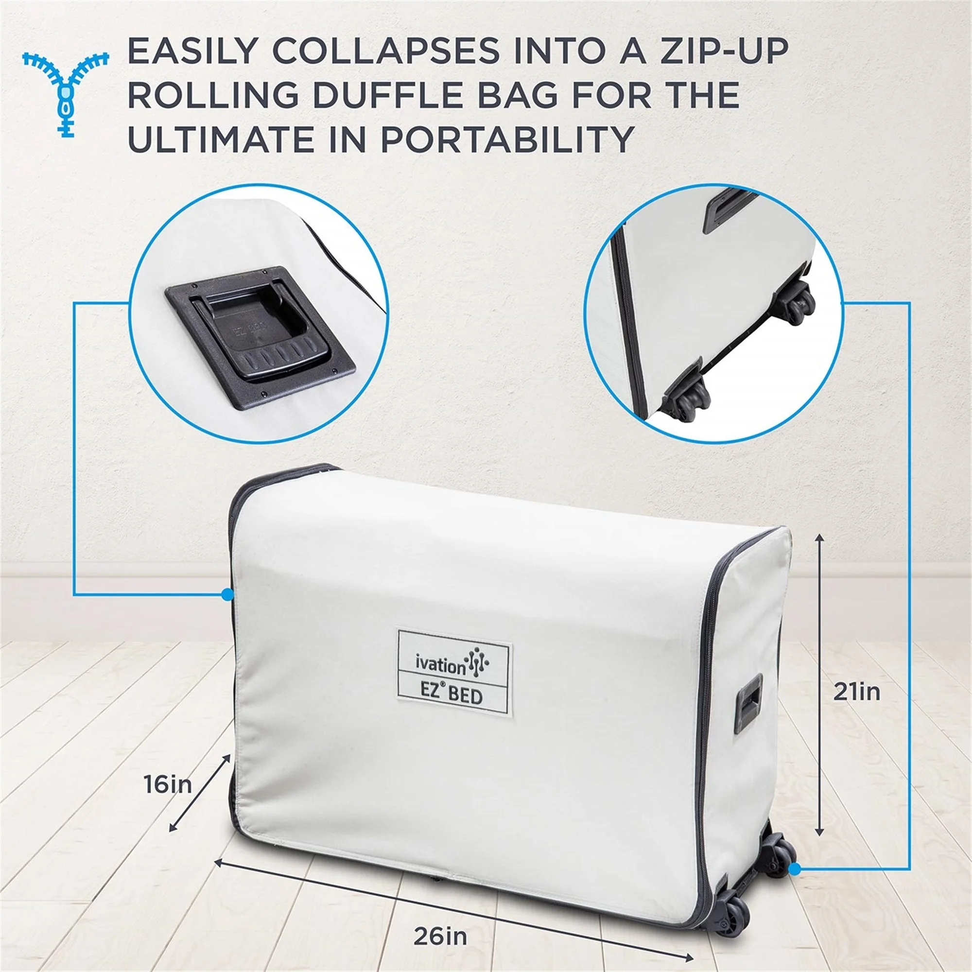 Ivation EZ-Bed (Twin) Air Mattress with Frame & Rolling Case, Self Inflatable, Blow Up Bed Auto Shut-Off, Comfortable Surface AirBed, Best for Guest, Travel, Vacation, Camping