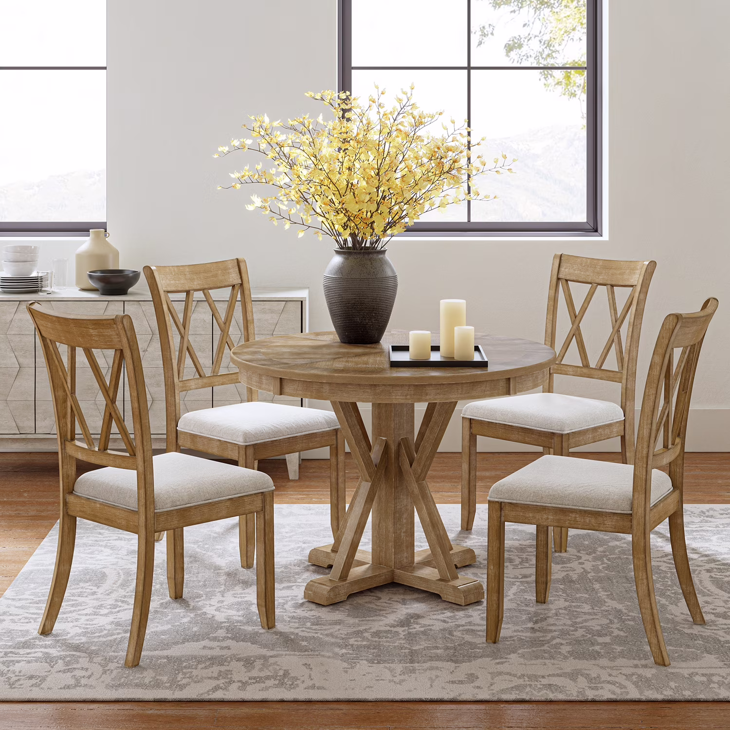 Farmhouse Solid Wood Dining Chairs Upholstered Armless Side Chairs Set of 4 Crossing High Backrest Living Room Kitchen