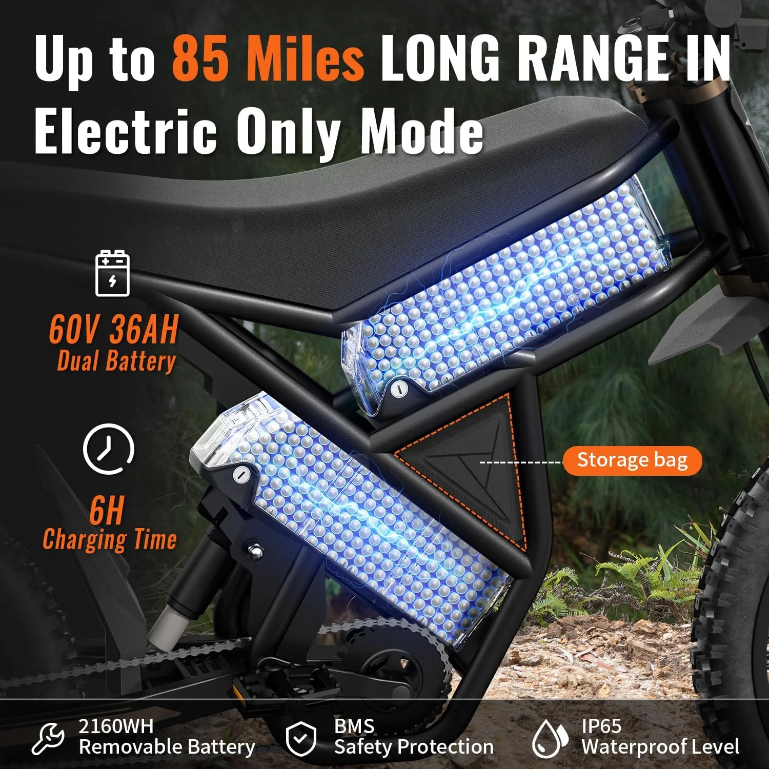 2000W Electric Dirt Bike for Adults Ridingtimes GT73 UL2849,Brushless Hub Motor,18.2AH*2 Electric Bike with 25\