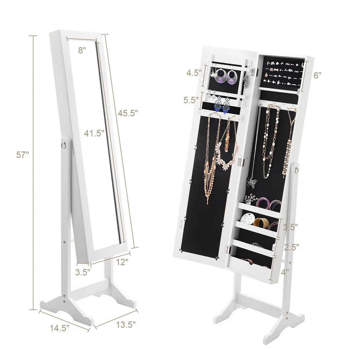 Costway Jewelry Mirrored Cabinet Armoire Organizer Storage Box w/ Stand Christmas Gift