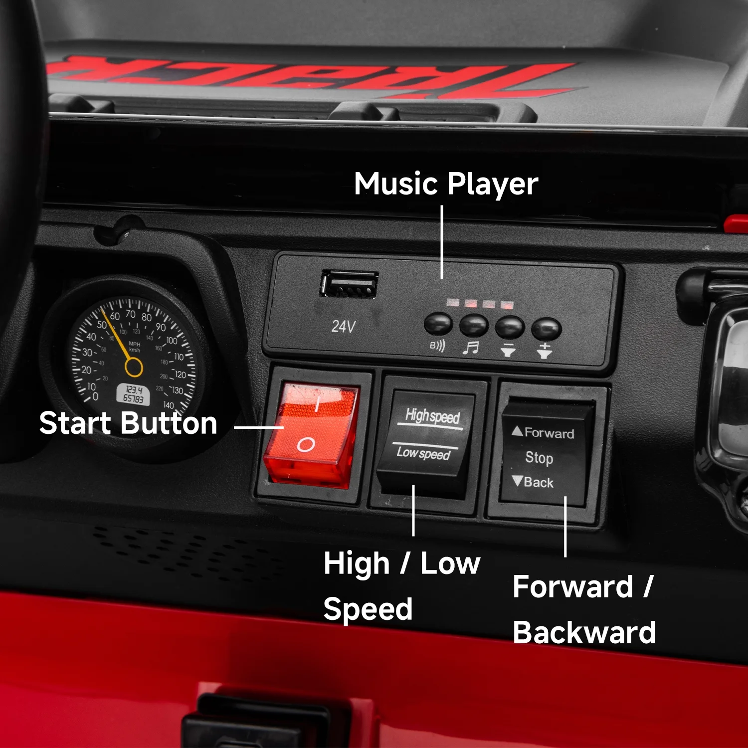 Track Seven 24V Ride on Car, Electric Golf Cart with Ceiling, Ride on Truck with Remote Control, Music, Rear Storage Box, Electric Car for Boys Girls Age 3+, 18.5