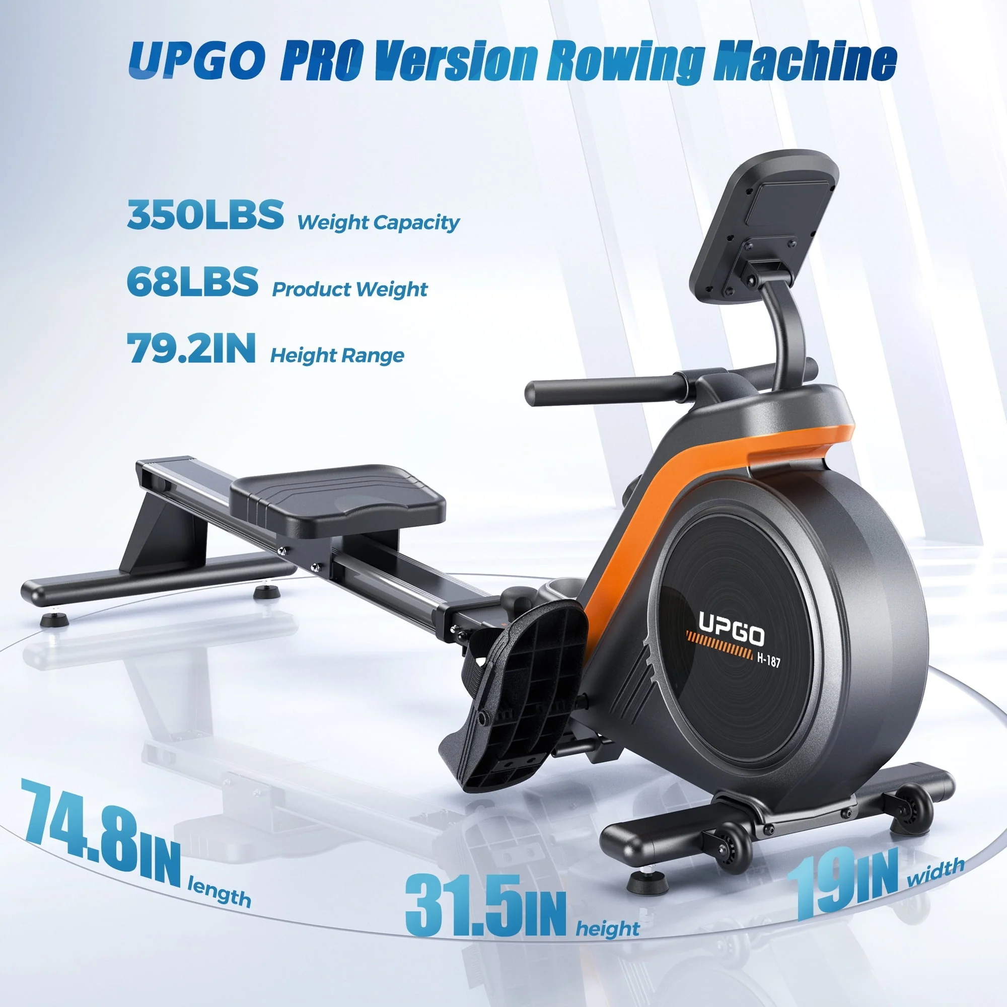 UPGO Magnetic Rowing Machine 350 LB Weight Capacity - Foldable Rower for Home Use with LCD Monaitor, Tablet Holder and Comfortable Seat Cushion