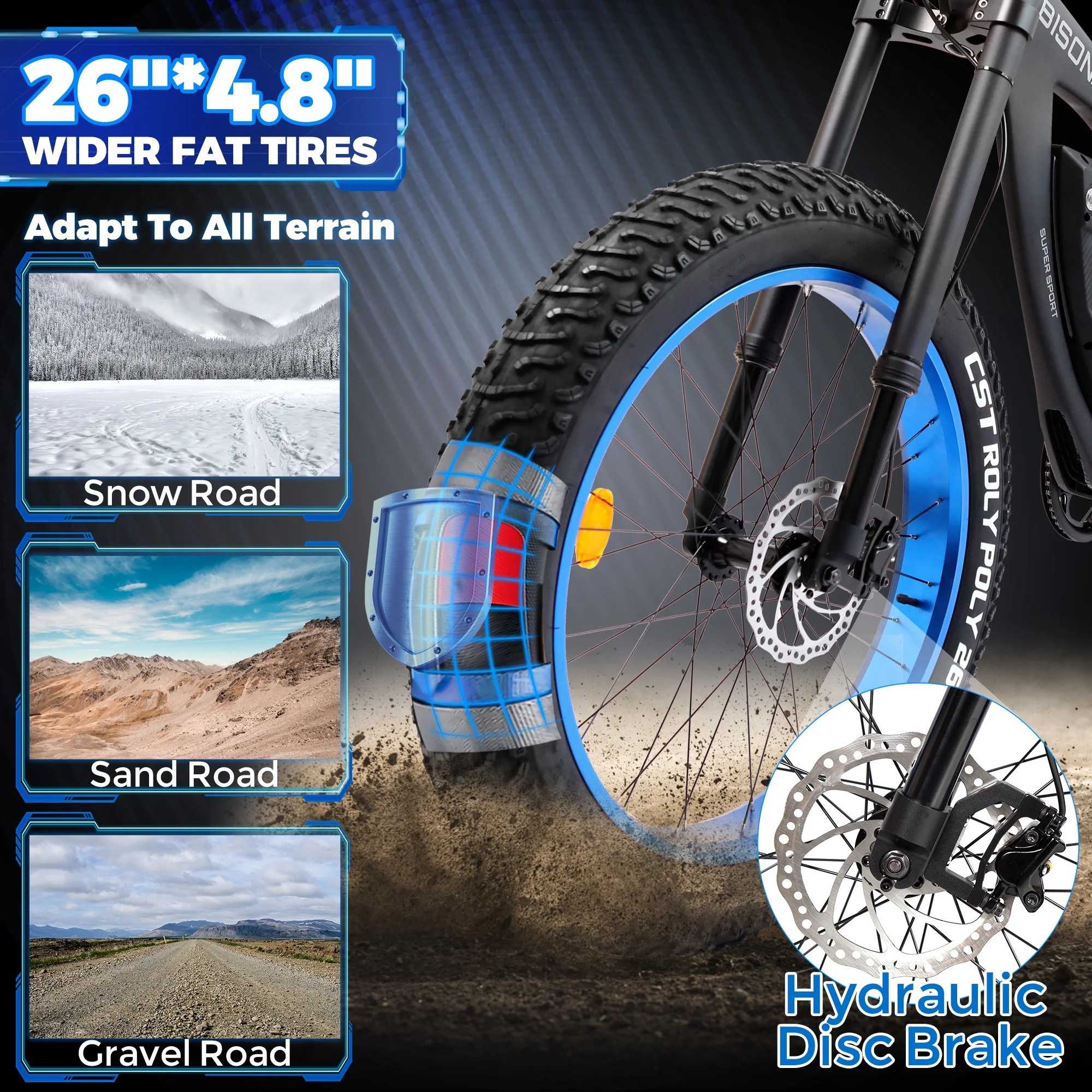 Ecotric Electric MTB Bike 18 Ah 48 V 750 W Battery 26 In. 4.8 In. Fat Tire Full Suspension Fork Aluminum Frame Men's Mountain Bike Beach E-Bike Snow Bicycle for Adults A-E516646