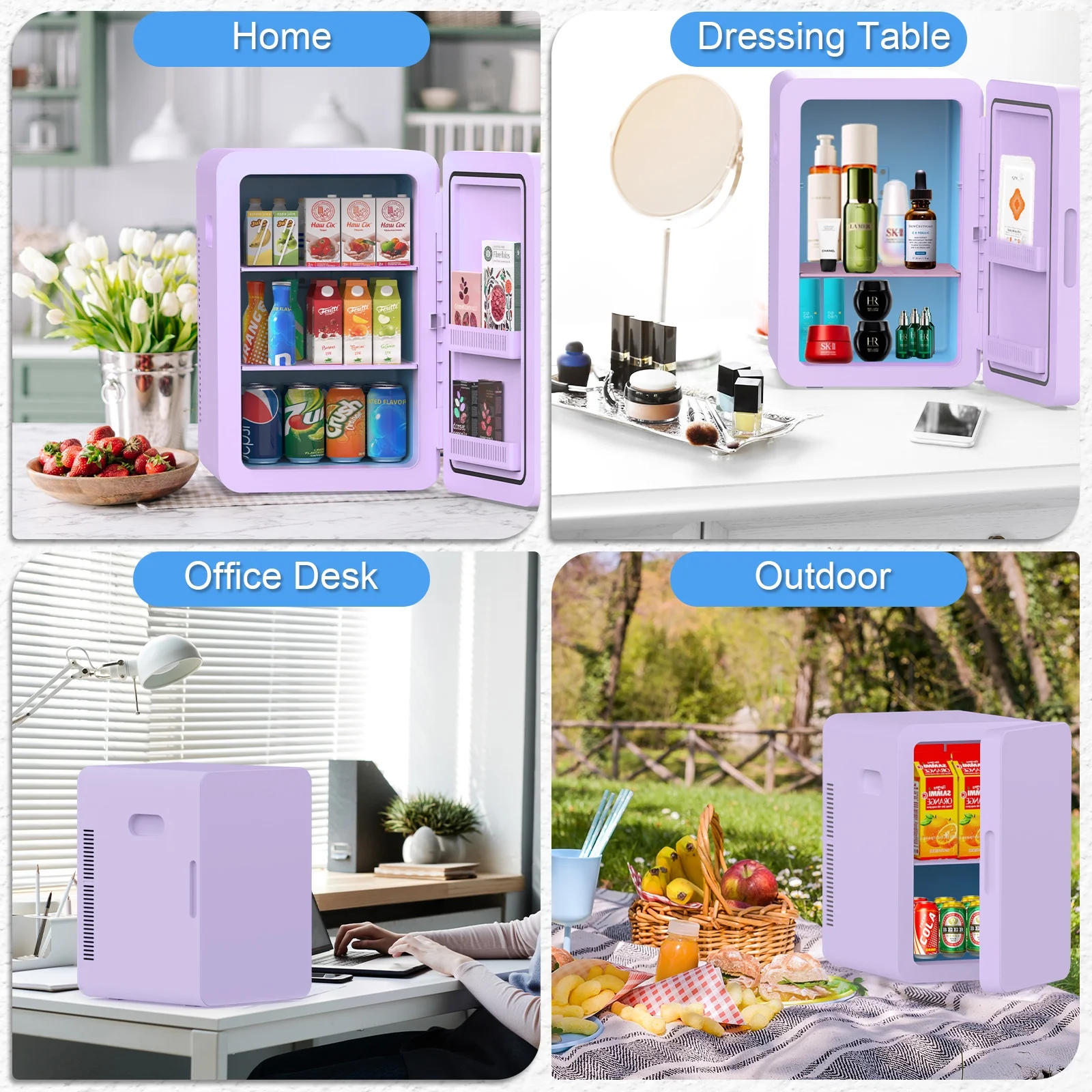 Advwin 22L Mini Fridge Cooler, Compact Personal Refrigerators for Skincare, Beverage, Purple