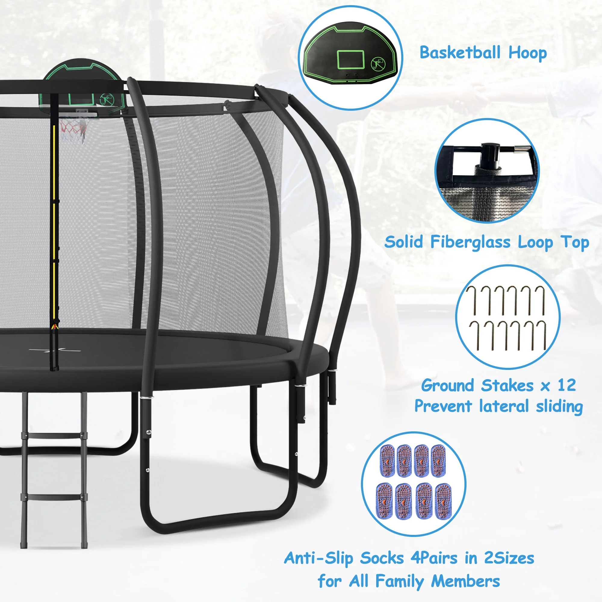 Soges 16FT Trampoline with Basketball Hoop for Kids and Adults Outdoor Trampoline with Ladder and Safety Enclosure Net Pumpkin Trampoline with Curved Poles Heavy Duty Recreational Trampoline 1500LBS
