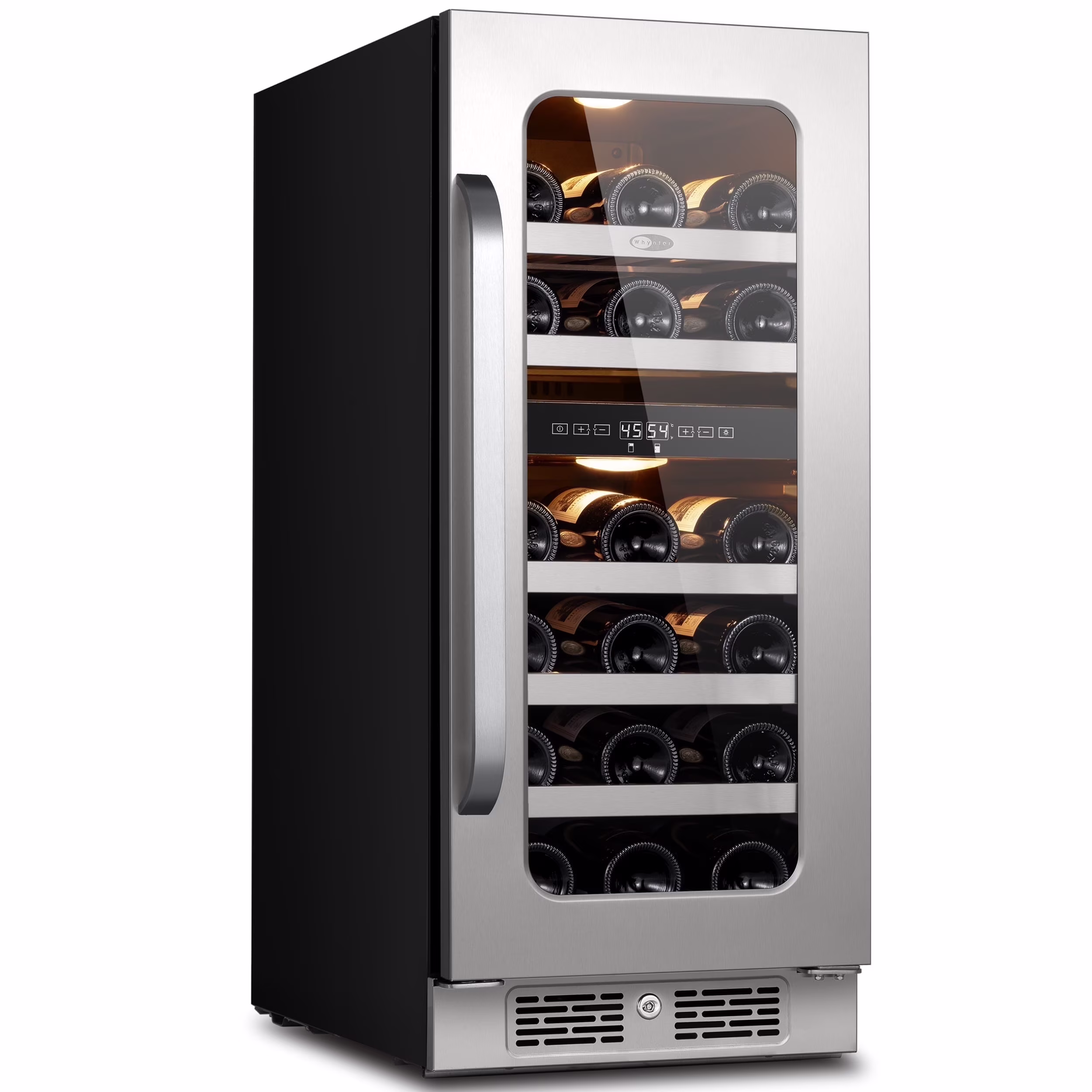 Whynter 24 inch Wine Cooler Refrigerator, 46 Bottle Wine Fridge, Freestanding & Built-in with Reversible Glass Door