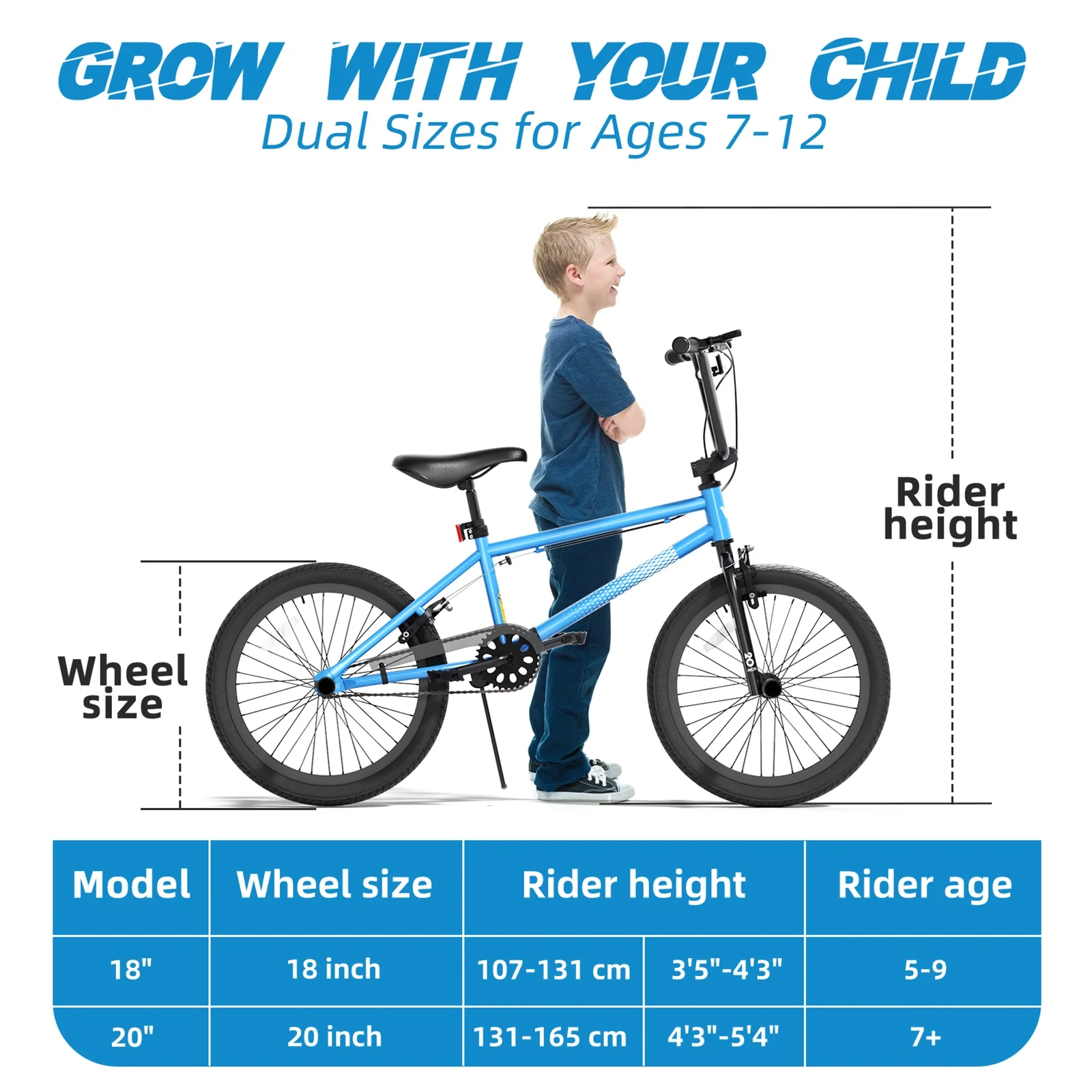 GLAF Freestyle Kids BMX Bike, 20 inch Black Trick Bicycle for Teen and Adults, Carbon Steel Frame Bikes, Ideal for Beginner to Advanced Riders