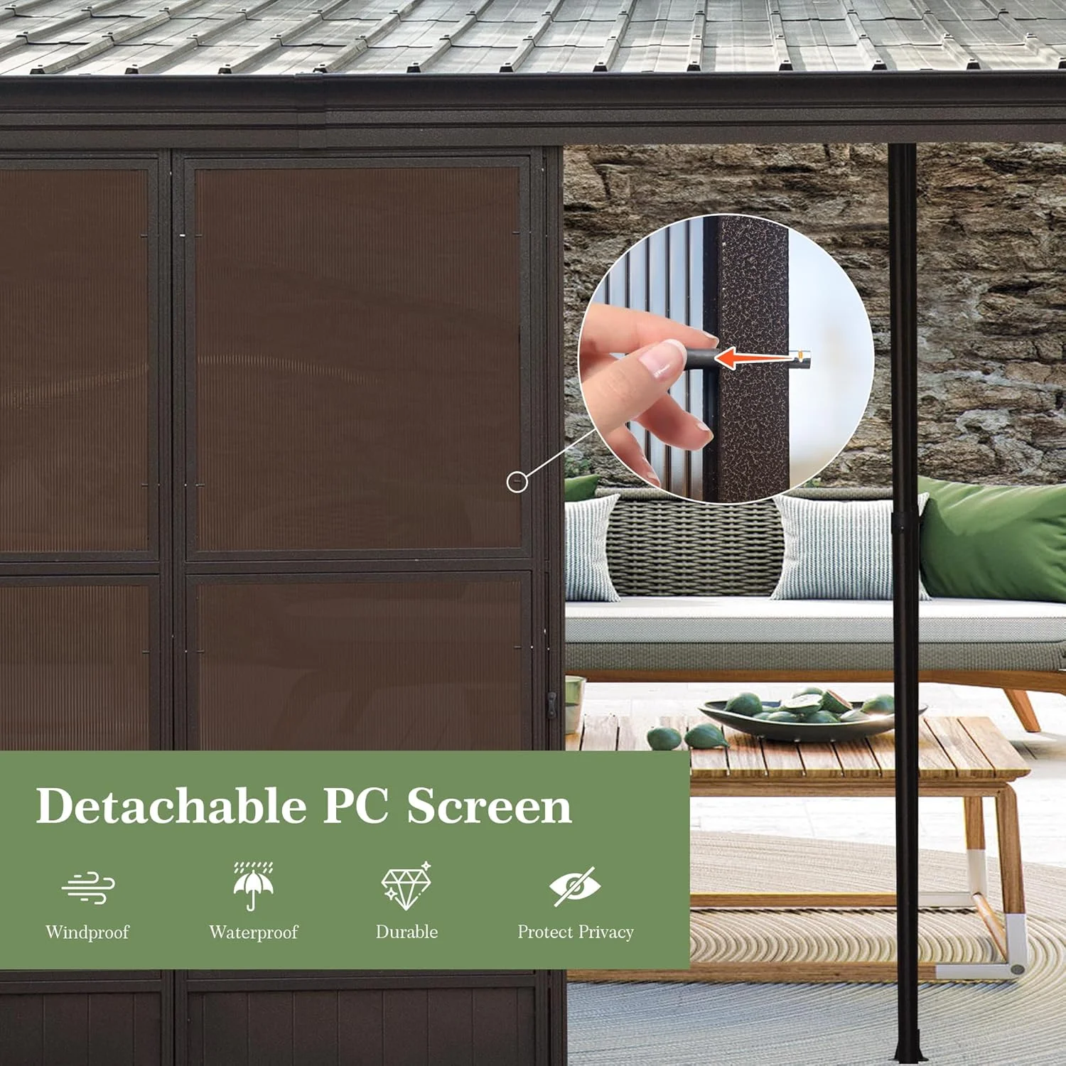 Domi Outdoor Living 10' x 12' Hardtop Lean-to Gazebo, Wall-Mounted with Galvanized Steel Roof Wall Pergola with Aluminum Frame, Curtains and Netting, for Patio, Deck, Garden, Backyard