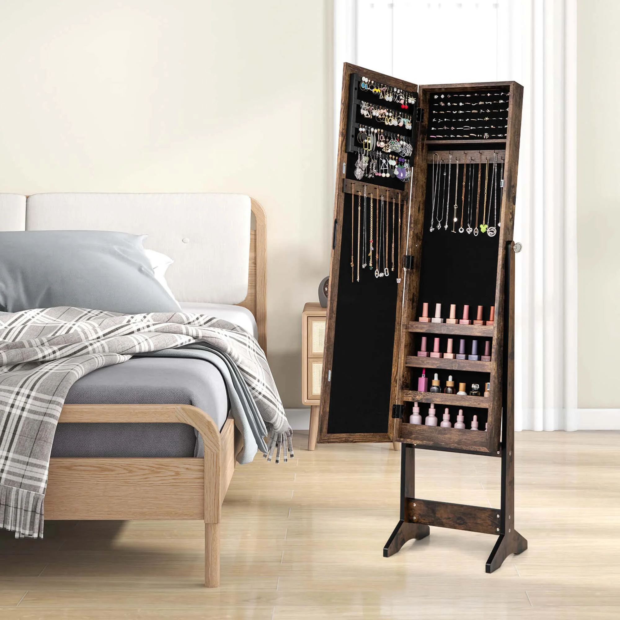 Costway Jewelry Mirrored Cabinet Armoire Organizer Storage Box w/ Stand Christmas Gift