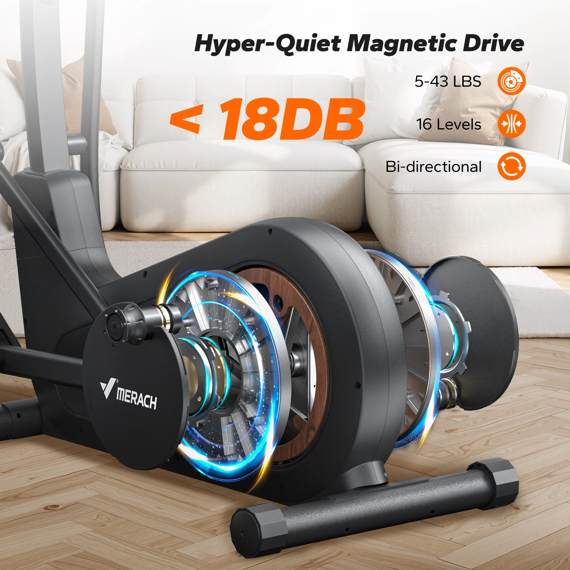 MERACH Elliptical Exercise Machine, 16 Levels Magnetic Drive, Quiet Home Cardio Fitness Equipment with 16.5